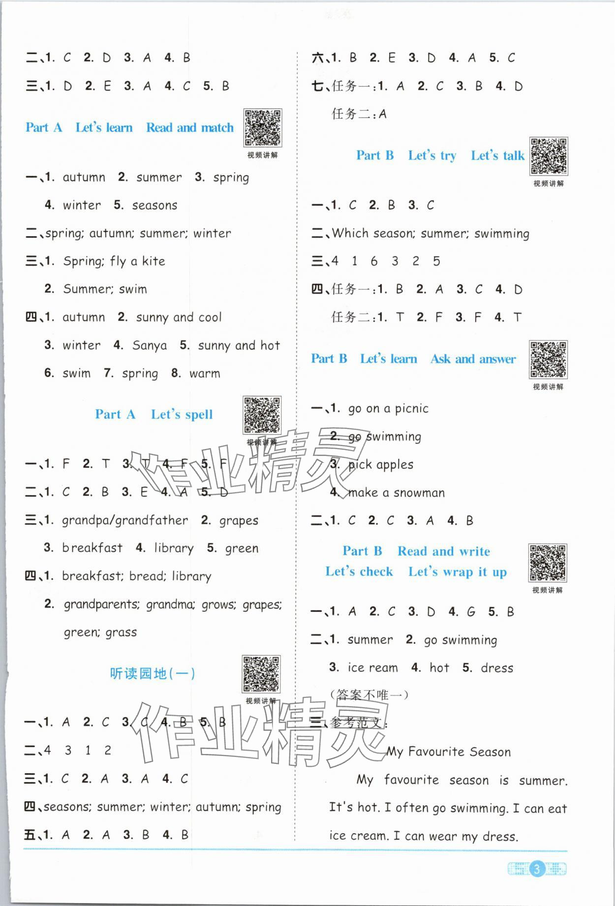 2024年陽光同學課時優(yōu)化作業(yè)五年級英語下冊人教PEP版 參考答案第3頁