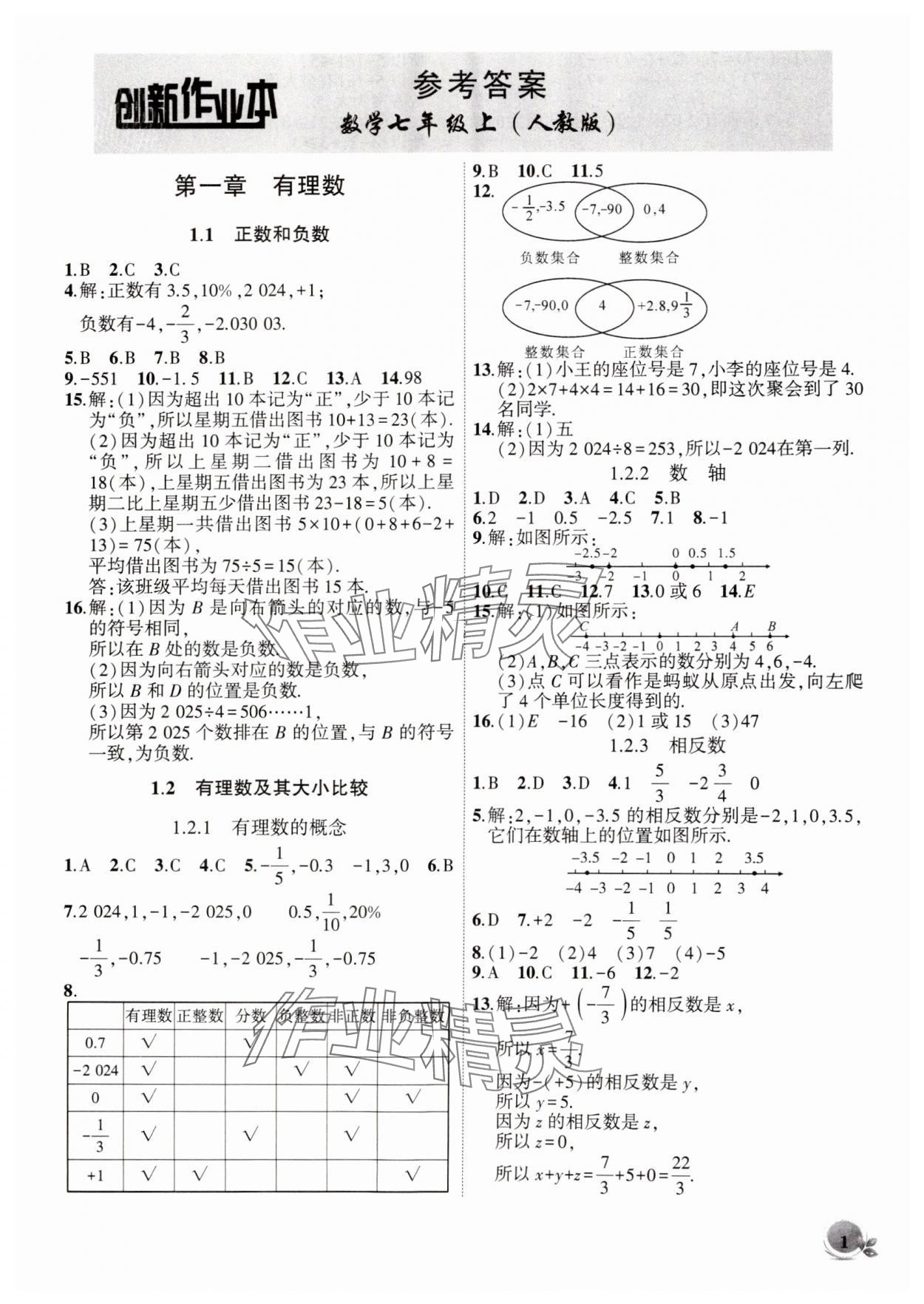 2024年创新课堂创新作业本七年级数学上册人教版 第1页