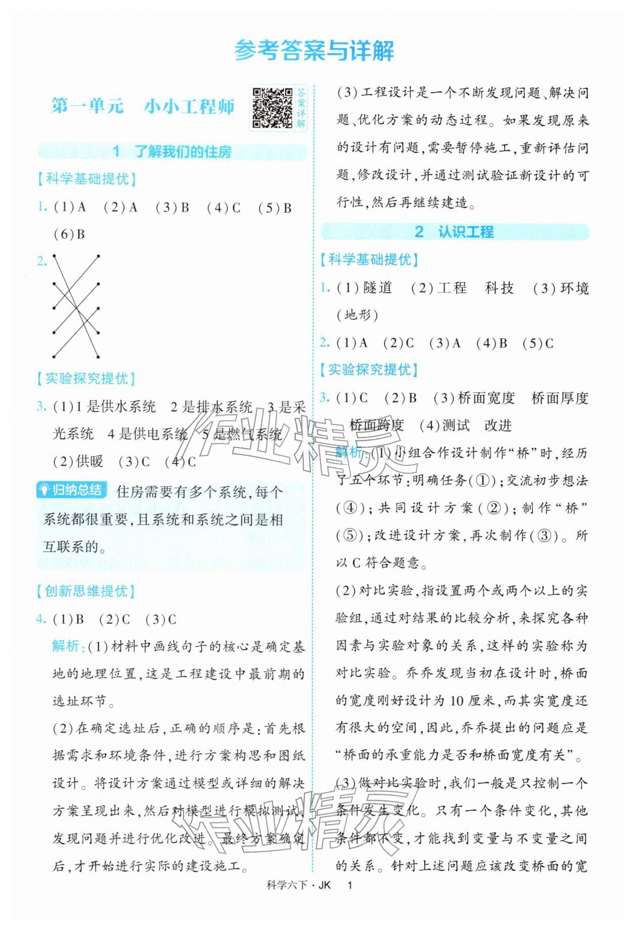 2026年经纶学典提高班六年级科学下册教科版&nbsp;参考答案第1页
