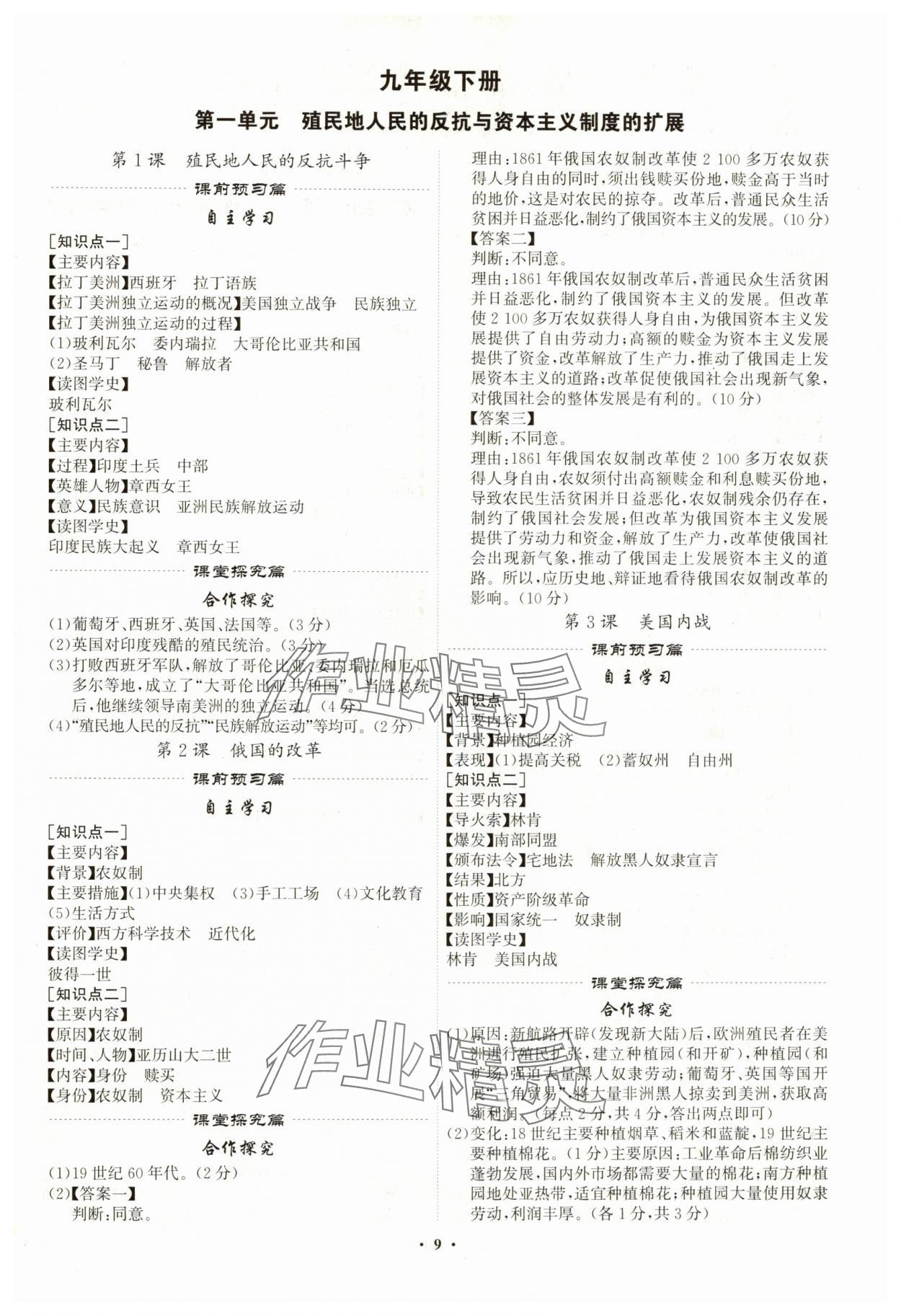 2024年精準同步九年級歷史全一冊人教版廣州專版 第9頁