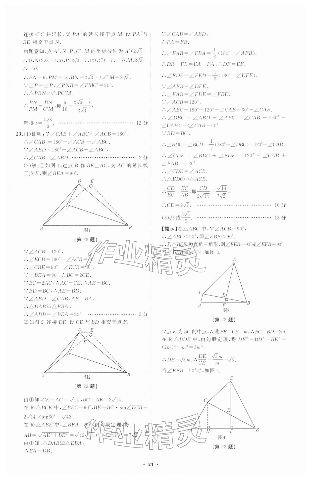 2026年中考必备辽宁师范大学出版社数学辽宁专版&nbsp;参考答案第21页