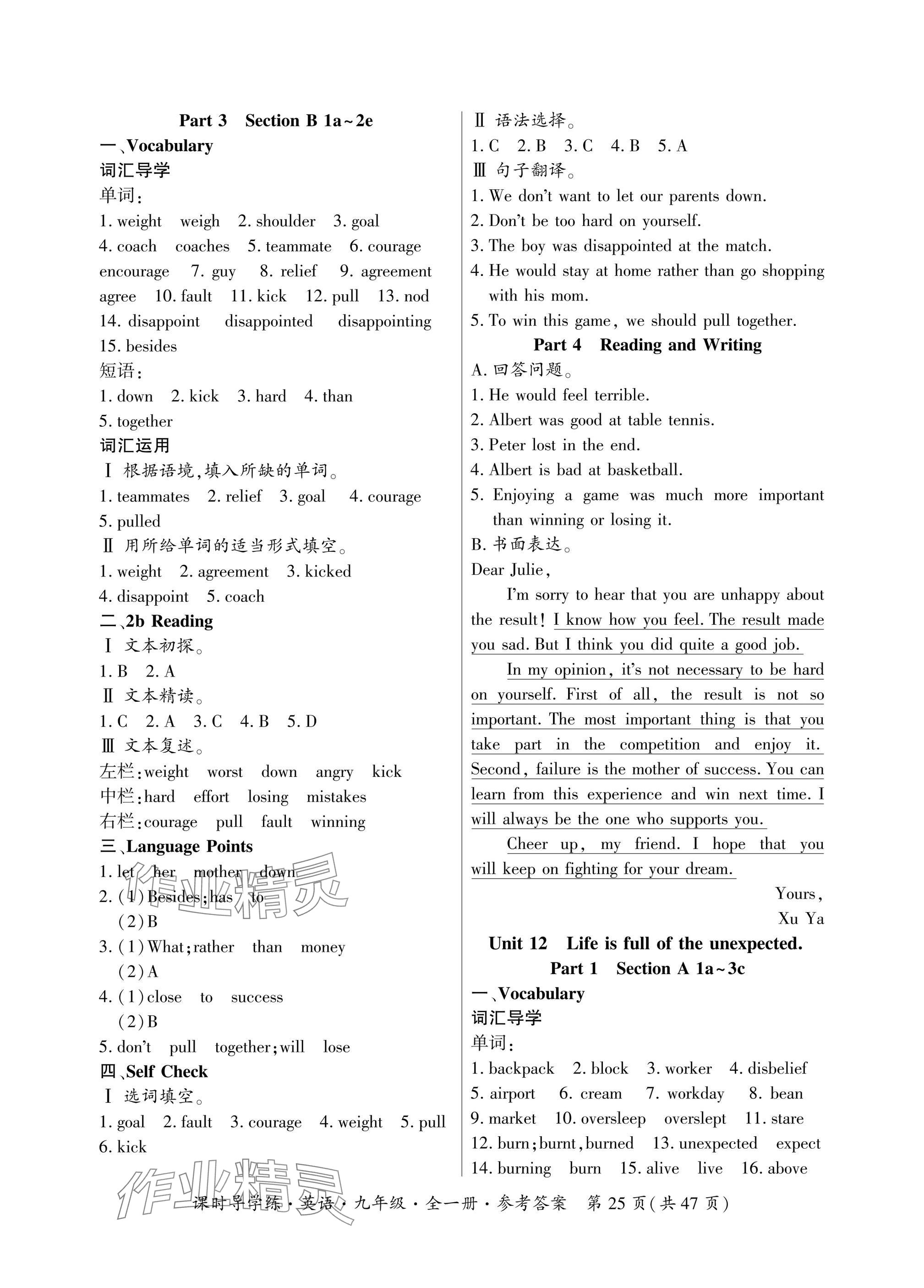 2024年課時(shí)導(dǎo)學(xué)練九年級(jí)英語(yǔ)全一冊(cè)人教版廣東專版 參考答案第25頁(yè)