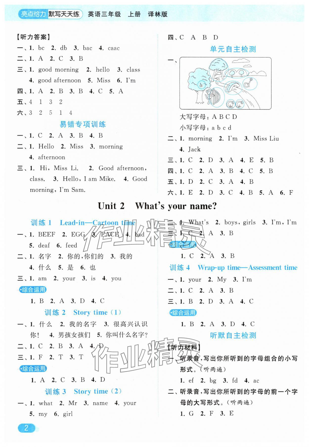 2024年亮點給力默寫天天練三年級英語上冊譯林版 參考答案第2頁