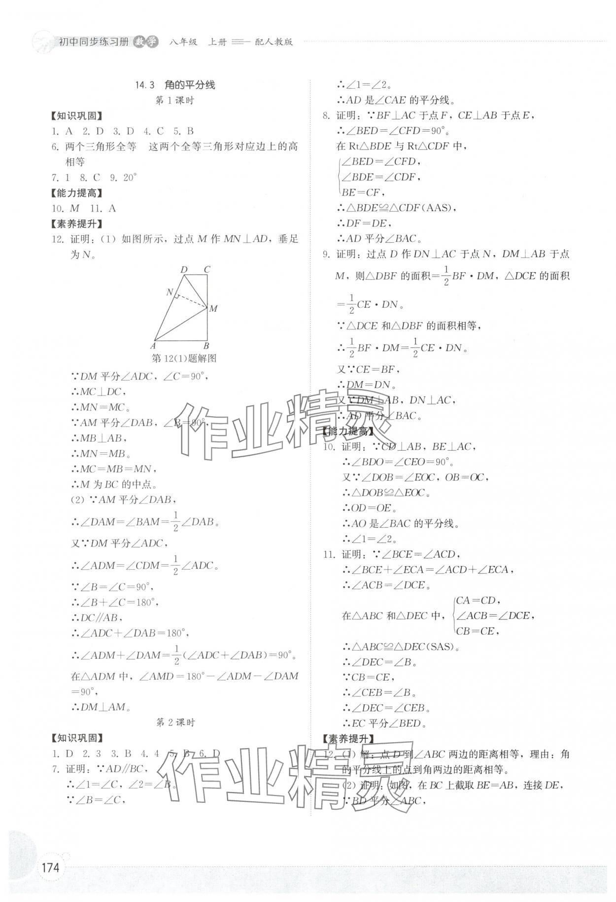 2025年同步练习册山东教育出版社八年级数学上册人教版 参考答案第7页