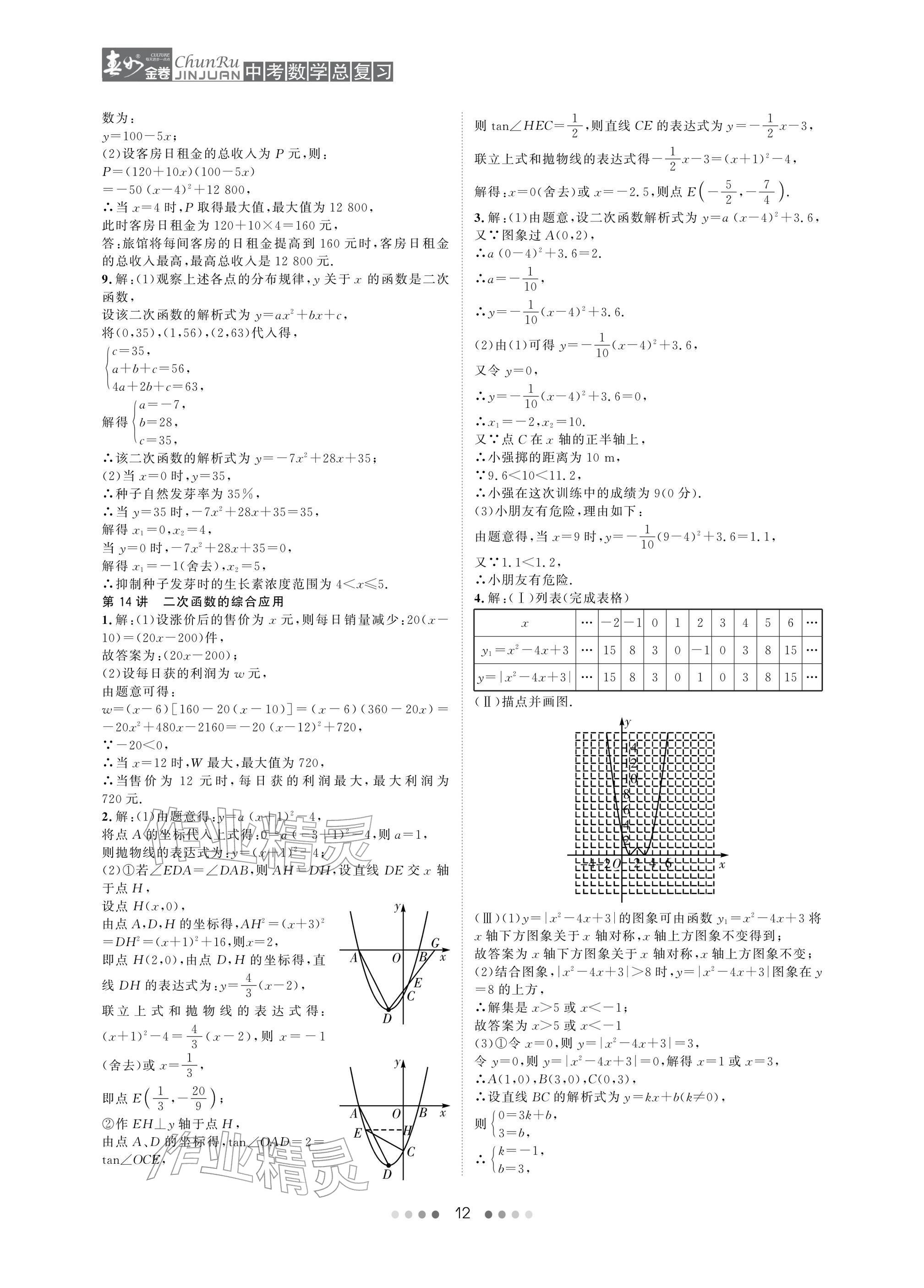 2026年春如金卷中考数学总复习&nbsp;参考答案第12页