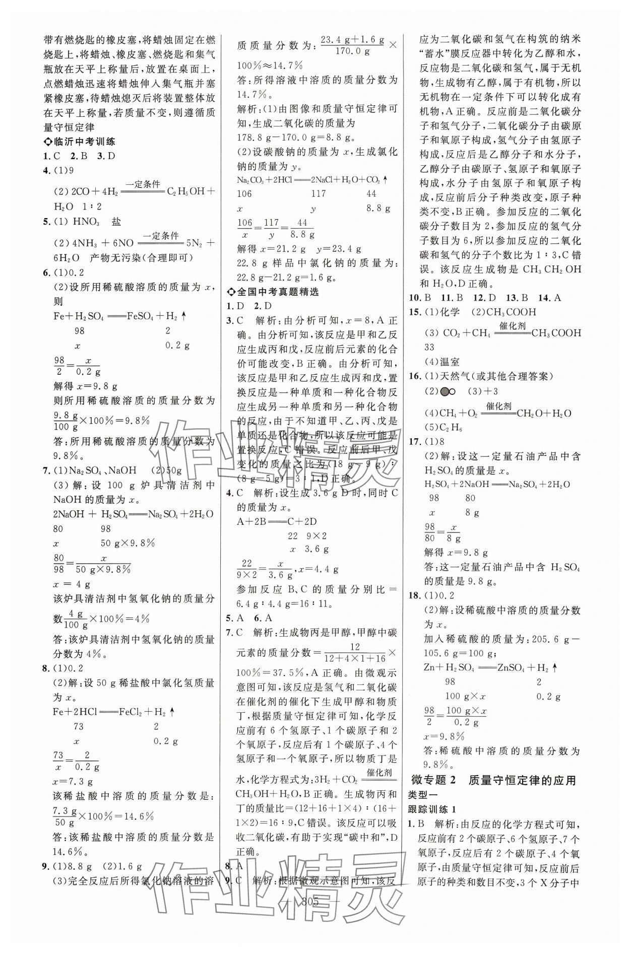 2024年全程导航初中总复习化学人教版临沂专版 参考答案第5页