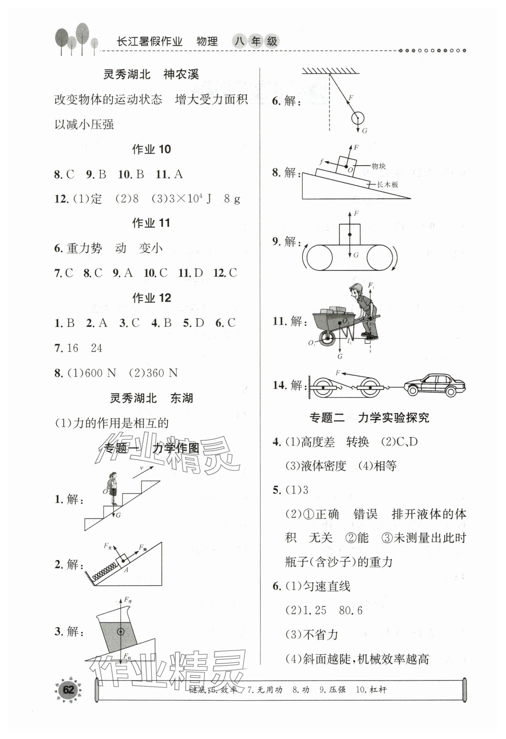 2025年长江暑假作业崇文书局八年级物理 参考答案第2页