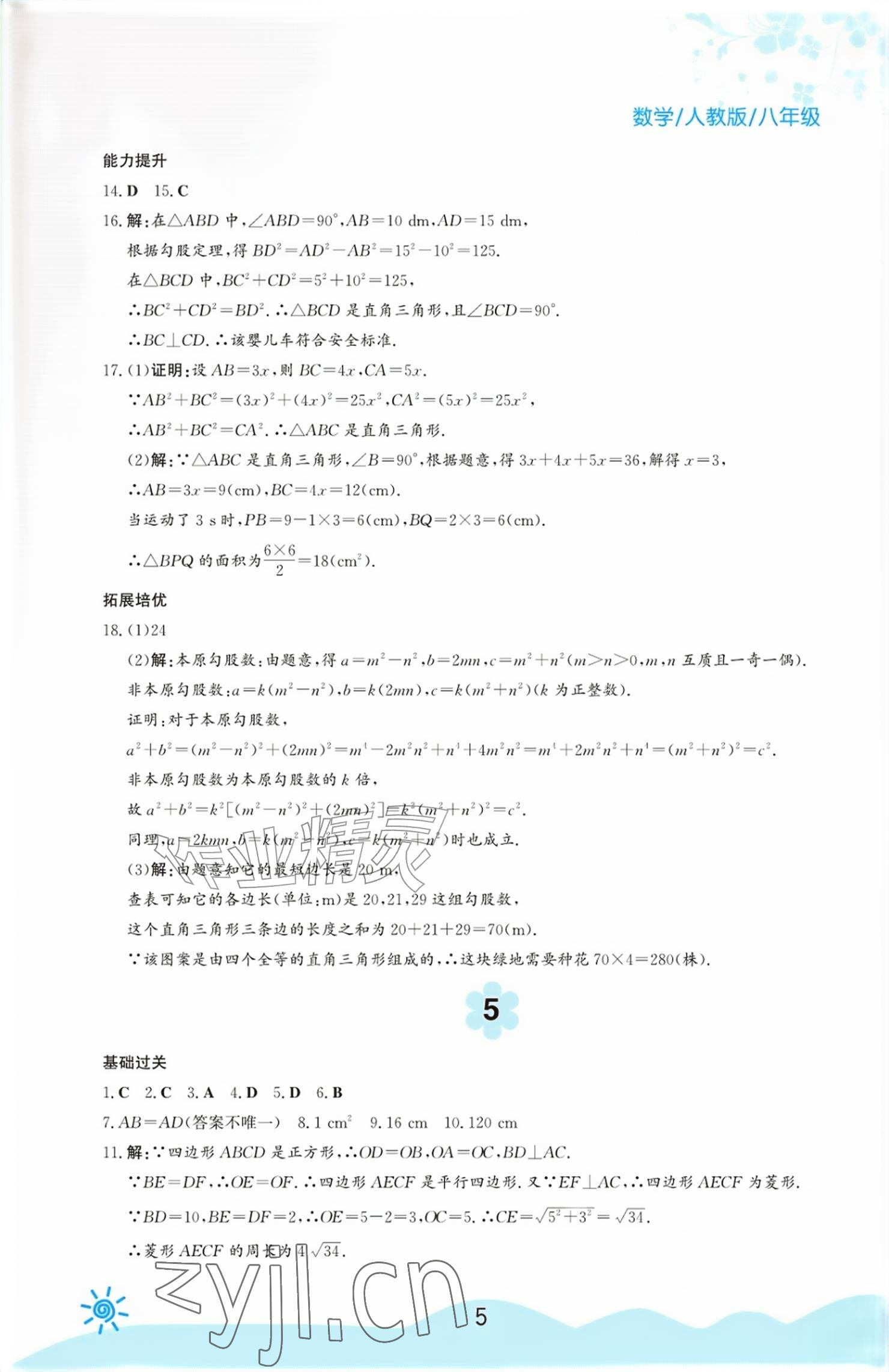 2026年暑假生活八年级数学人教版安徽教育出版社&nbsp;参考答案第5页