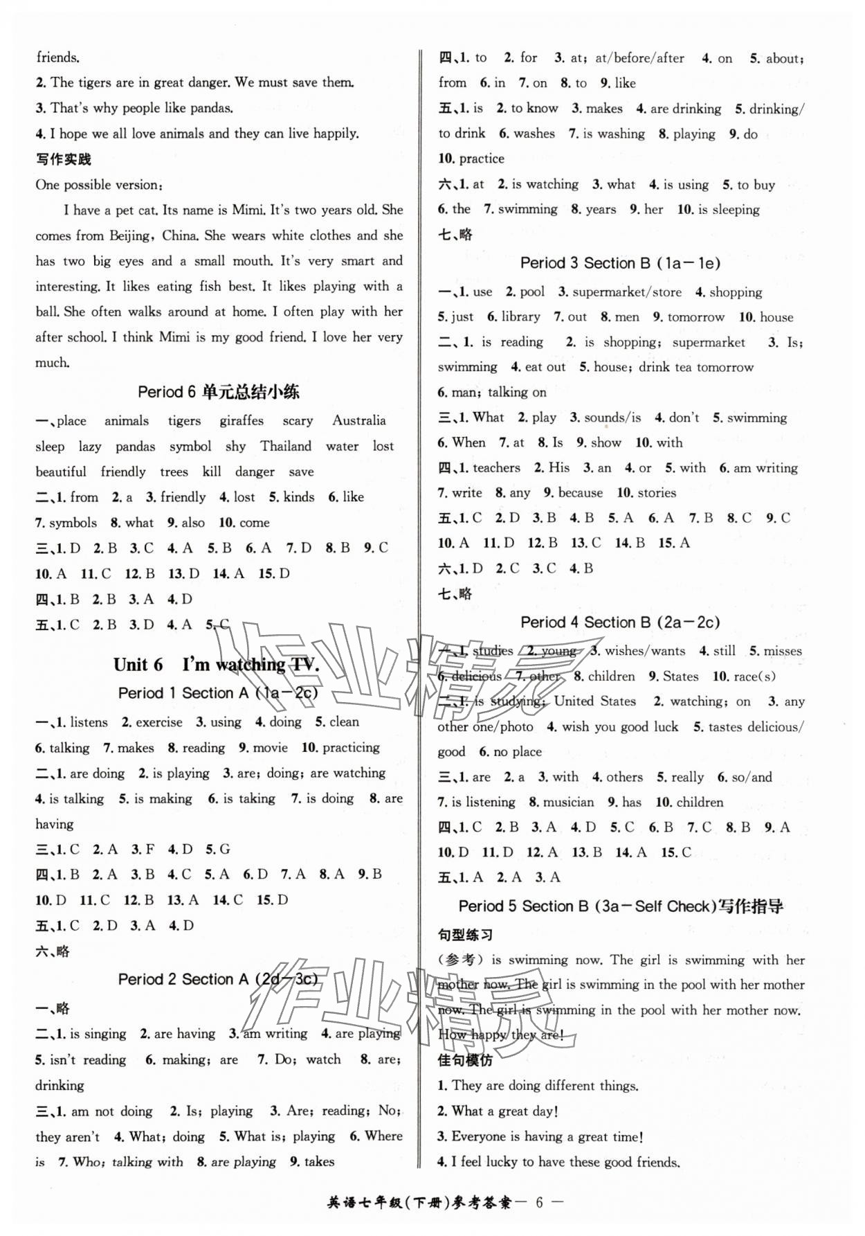 2024年名師金典BFB初中課時(shí)優(yōu)化七年級(jí)英語下冊(cè)人教版 參考答案第6頁