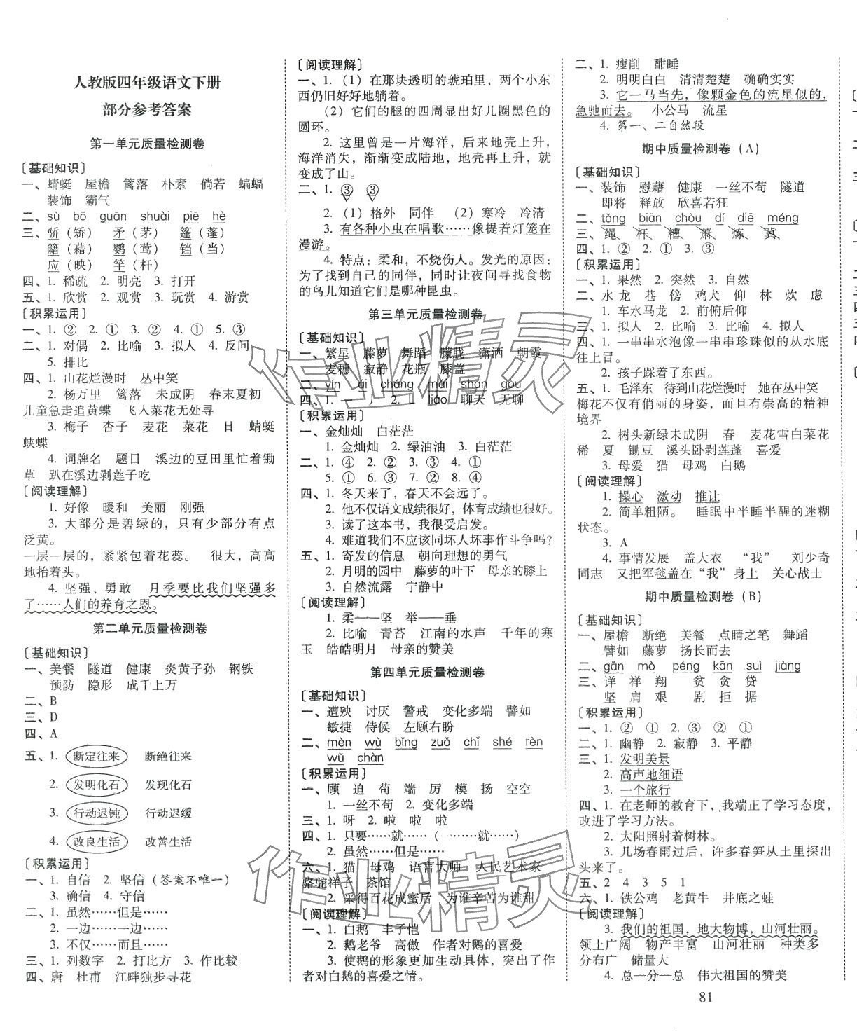 2024年云南师大附小一线名师核心试卷四年级语文下册人教版 第1页