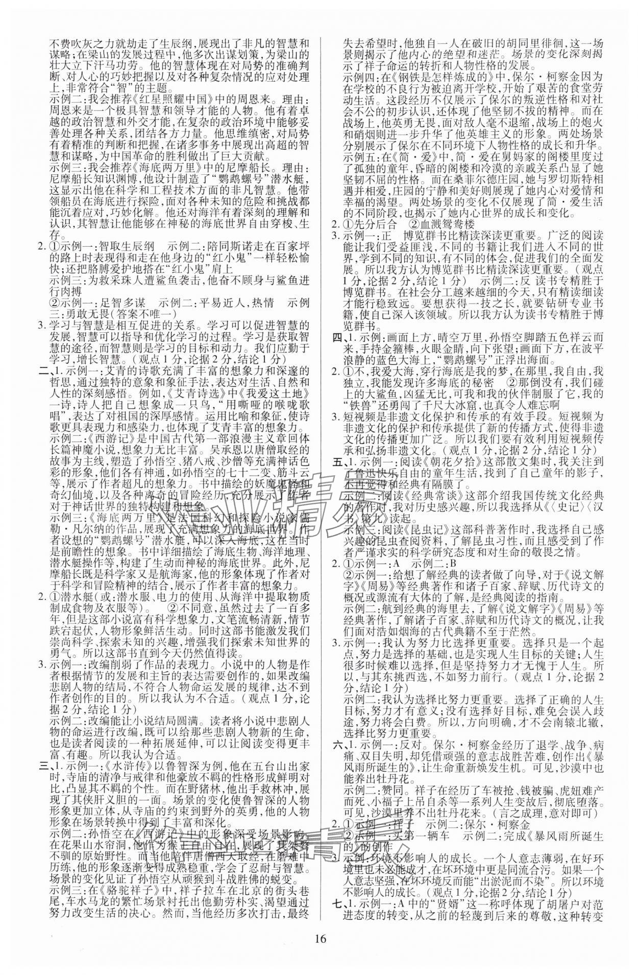 2025年暢行中考語文中考廣西專版 參考答案第16頁