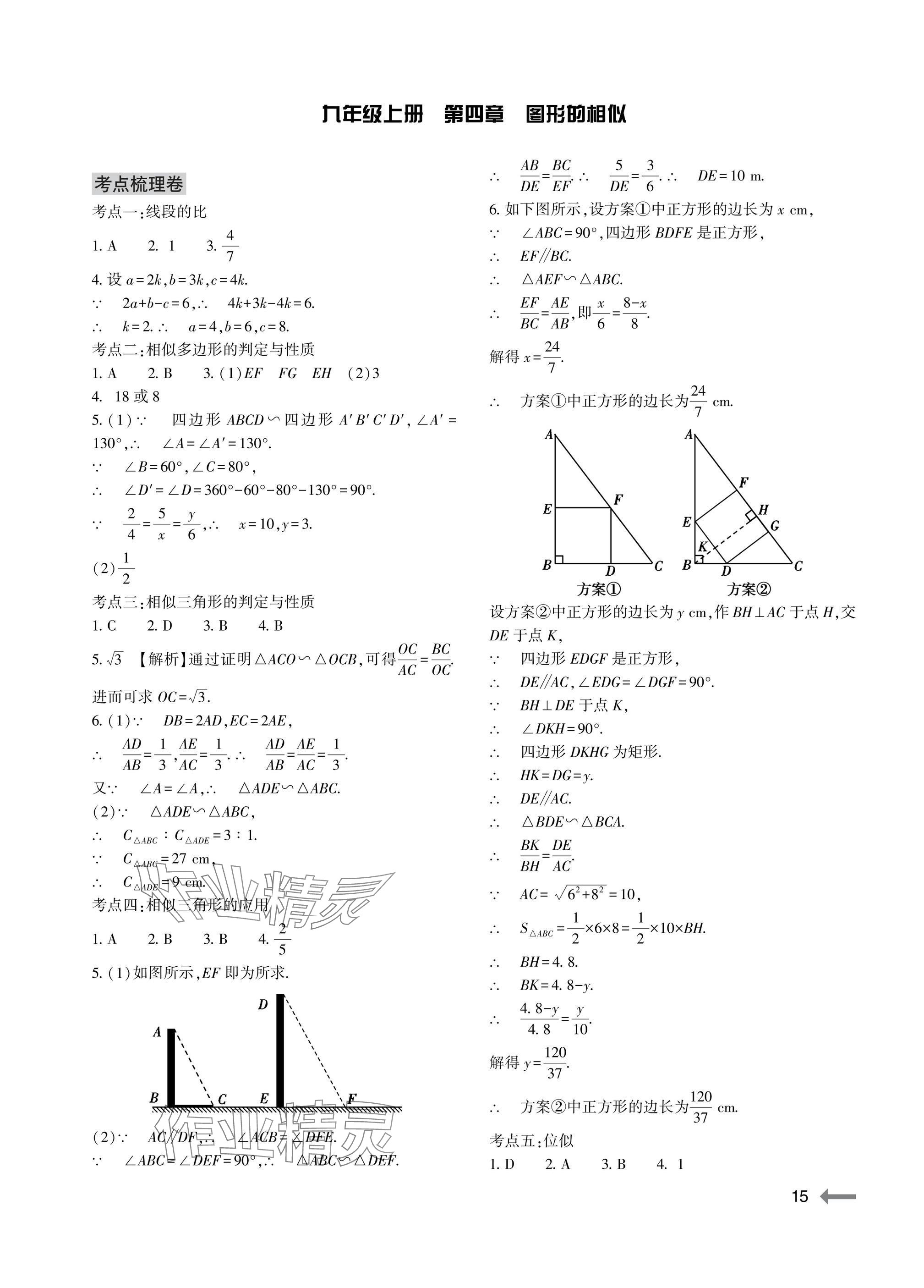2025年节节高大象出版社九年级数学全一册北师大版 参考答案第15页