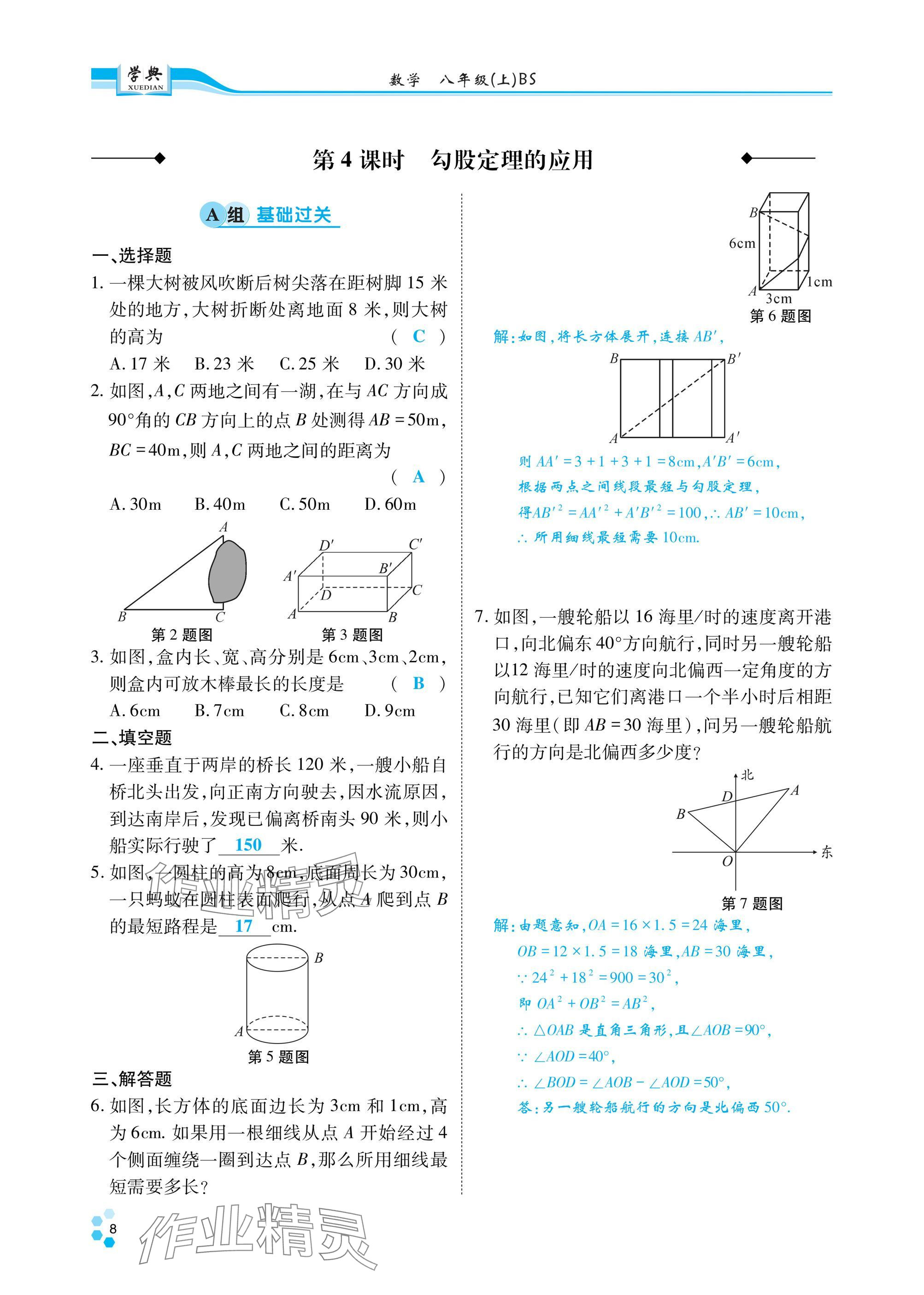 2024年學(xué)典四川八年級數(shù)學(xué)上冊北師大版 參考答案第7頁