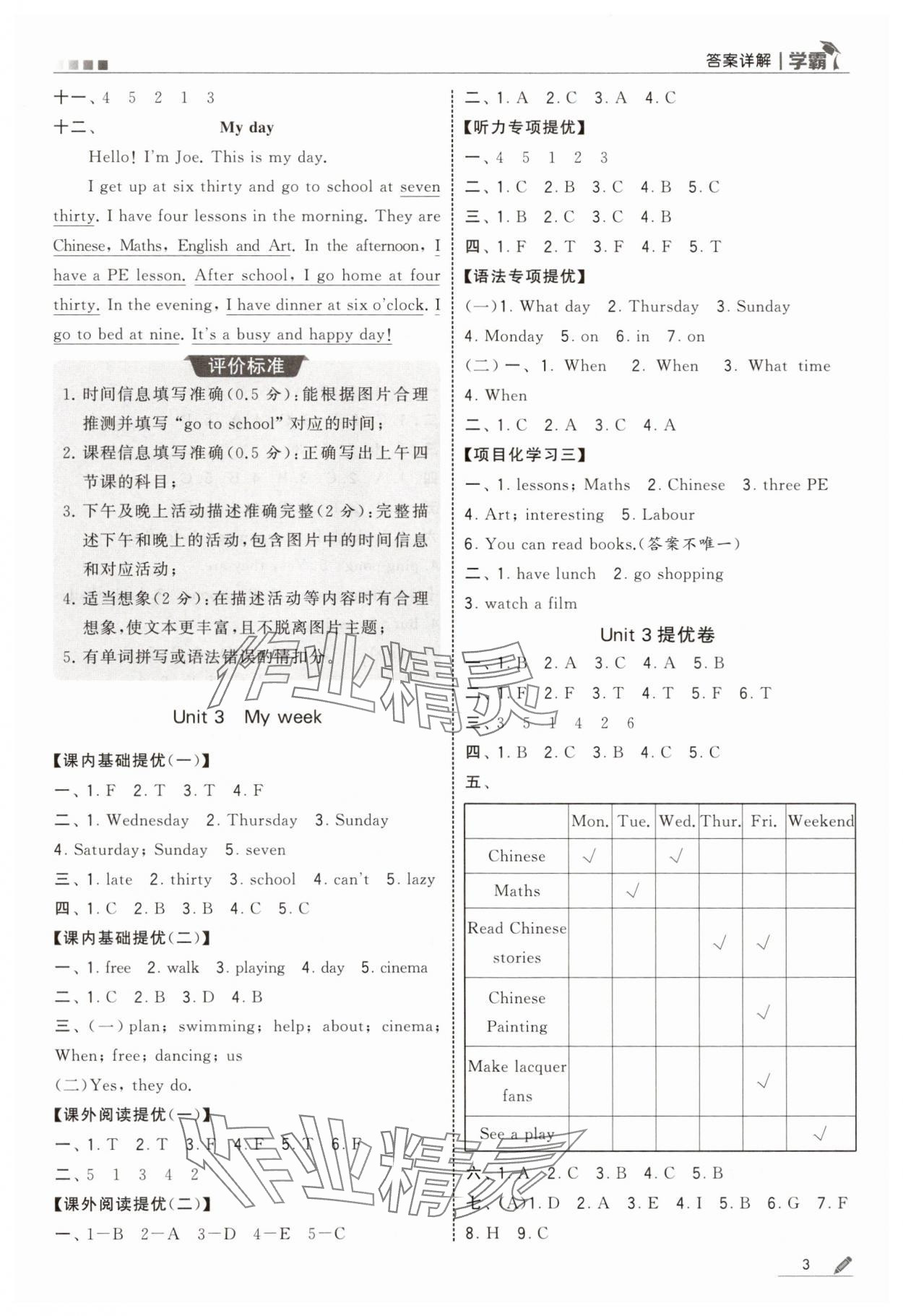 2025年學霸甘肅少年兒童出版社四年級英語上冊譯林版 參考答案第3頁