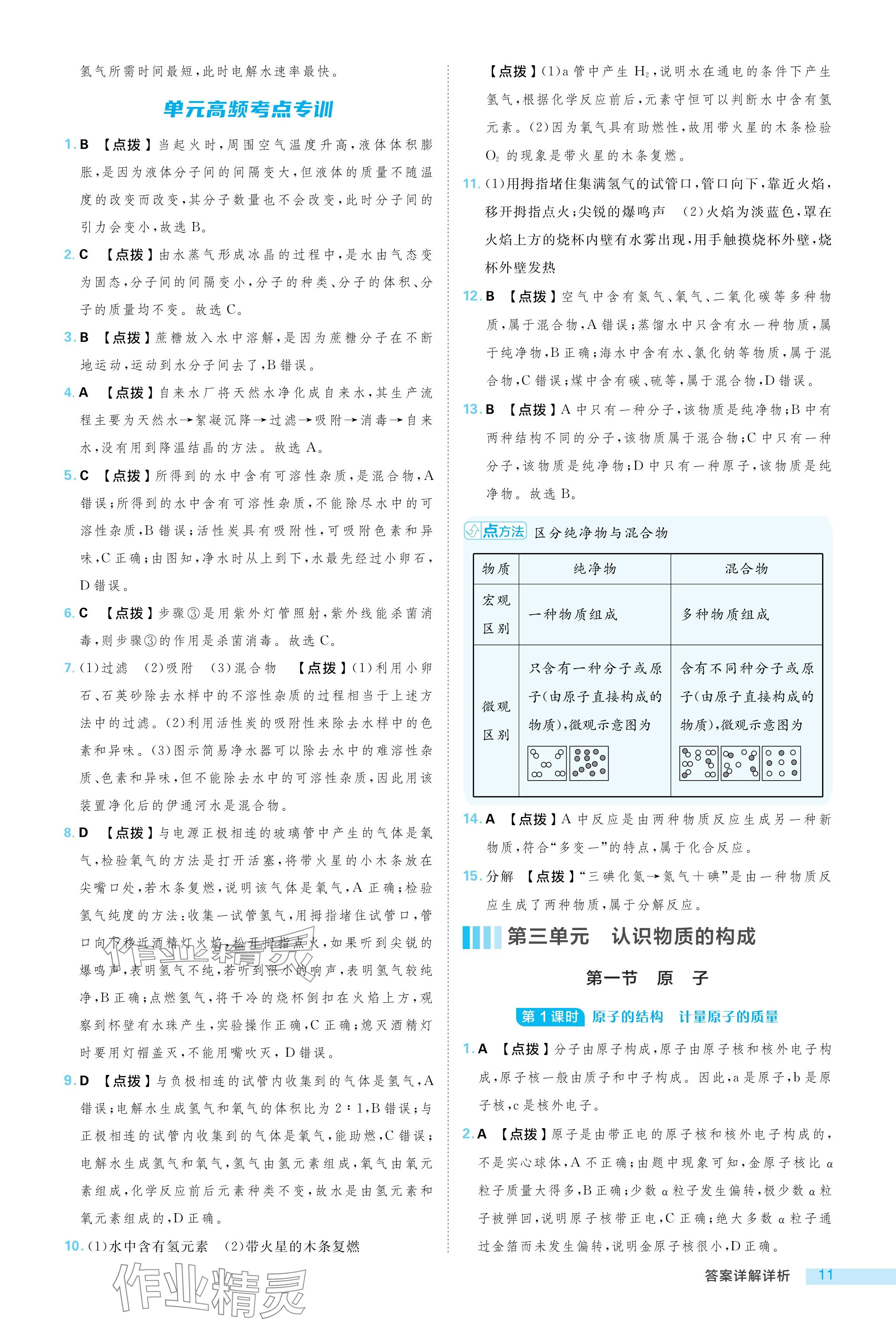 2024年綜合應用創(chuàng)新題典中點八年級化學全一冊魯教版五四制 參考答案第11頁