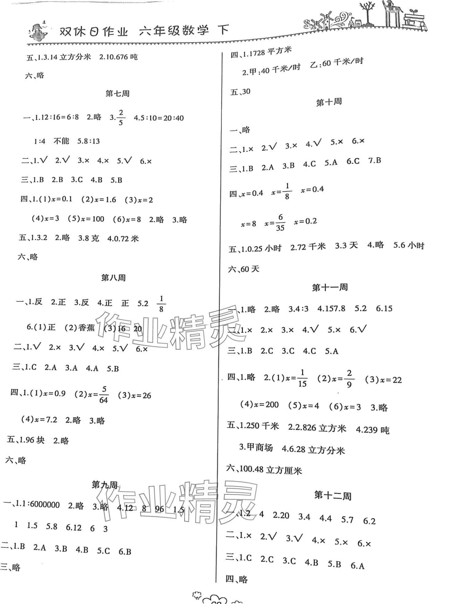 2024年双休日作业河南人民出版社六年级数学下册人教版 第2页