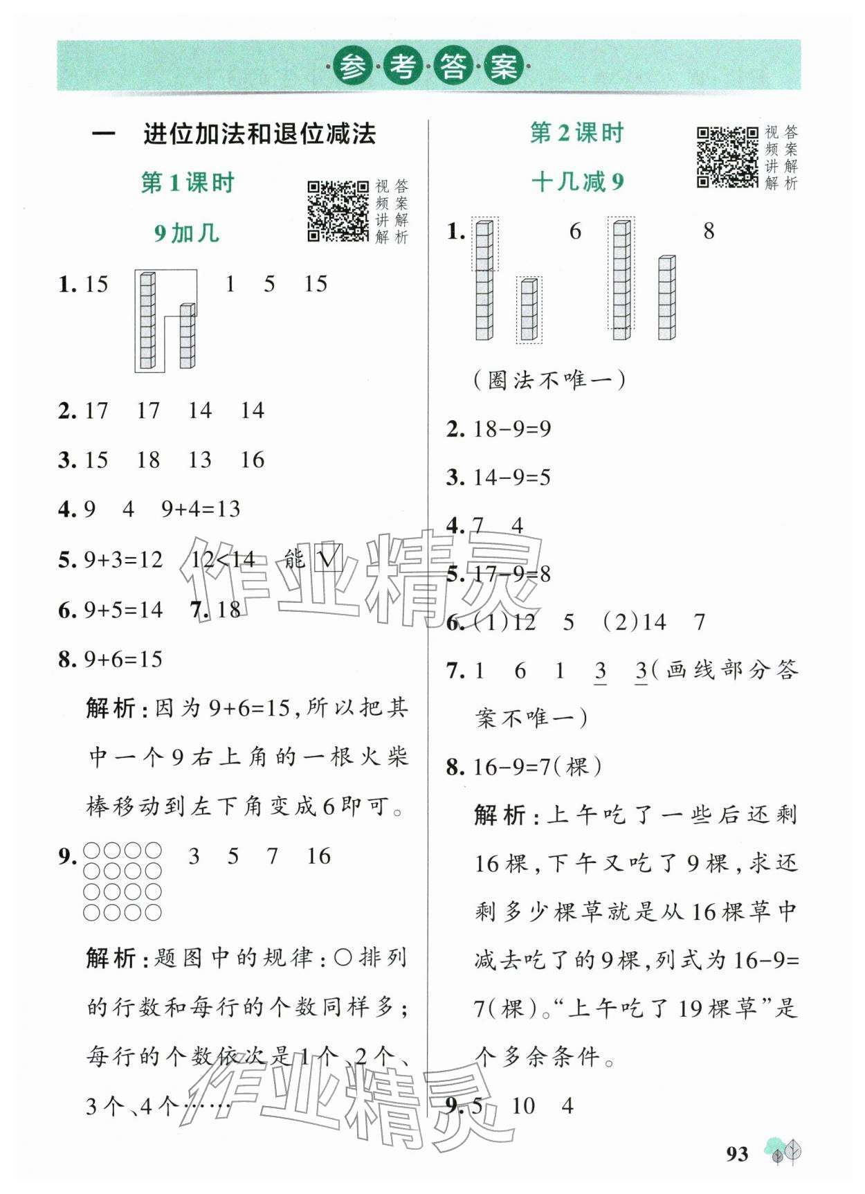 2026年绿卡提优特训一年级数学下册苏教版江苏专版&nbsp;参考答案第1页