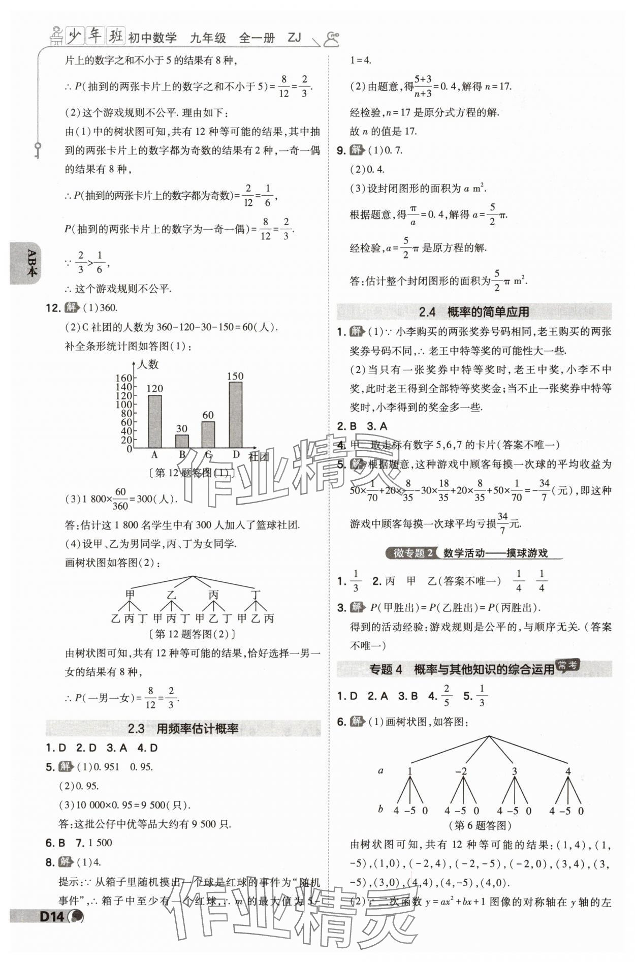 2024年少年班九年級(jí)數(shù)學(xué)全一冊(cè)浙教版 參考答案第13頁(yè)