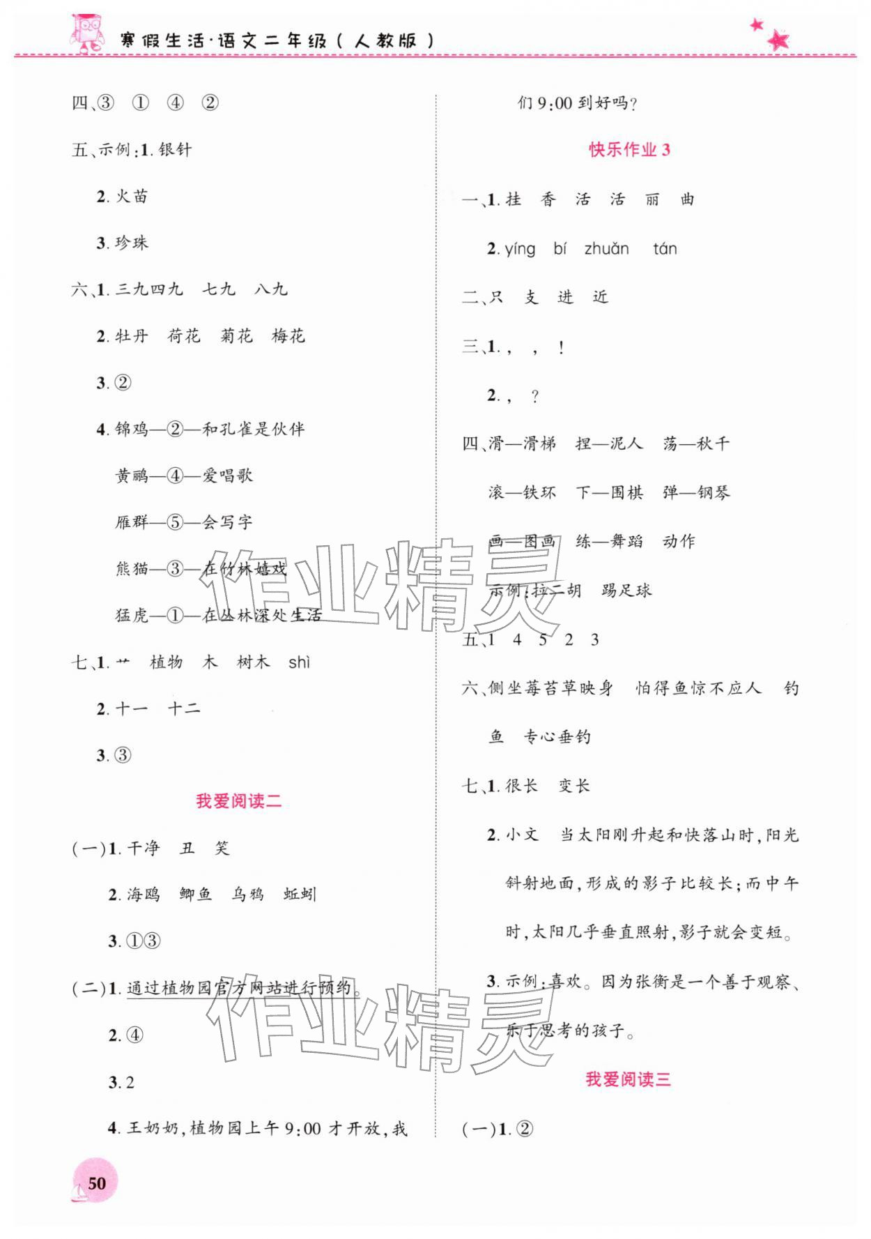 2026年寒假生活河南教育电子音像出版社二年级语文人教版&nbsp;第2页