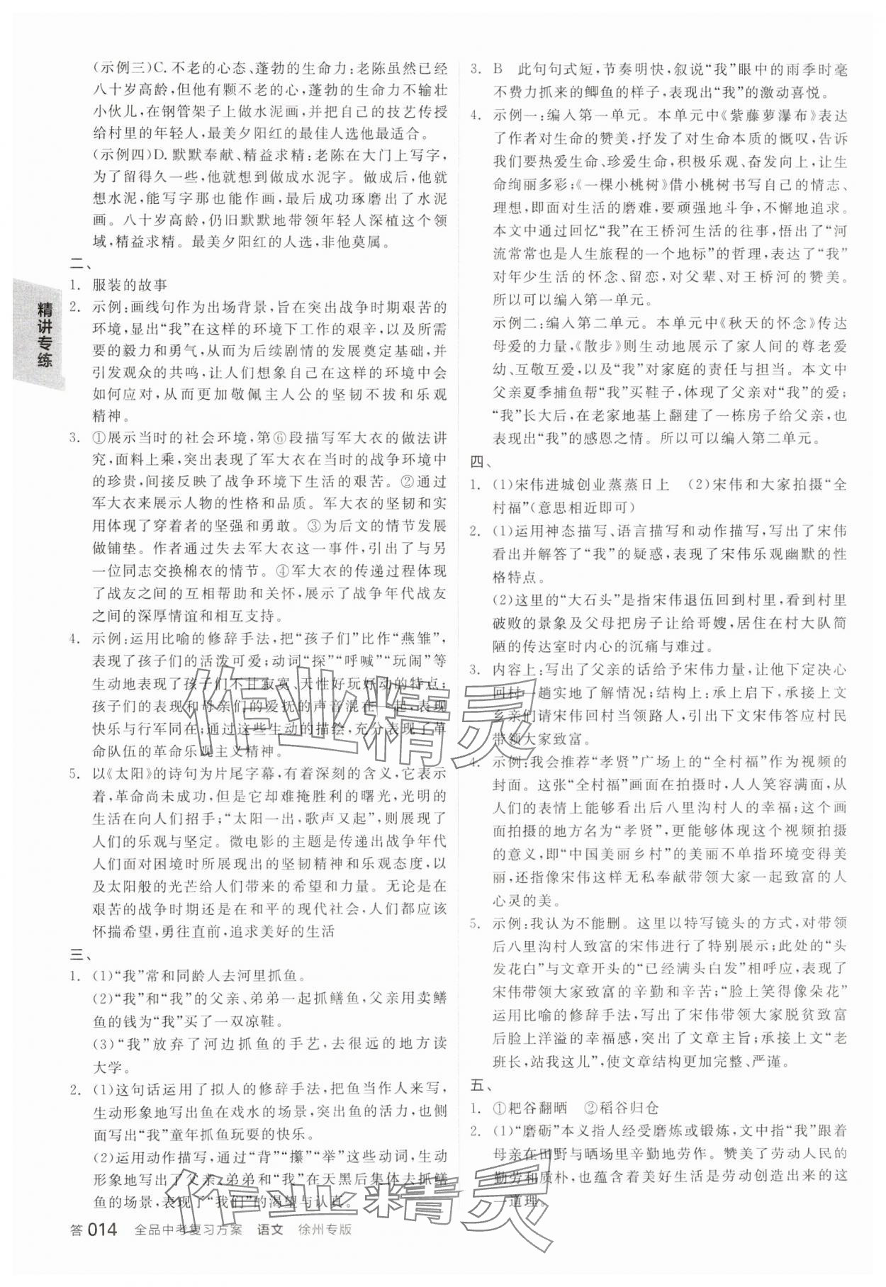 2025年全品中考復習方案語文備考手冊徐州專版 參考答案第13頁