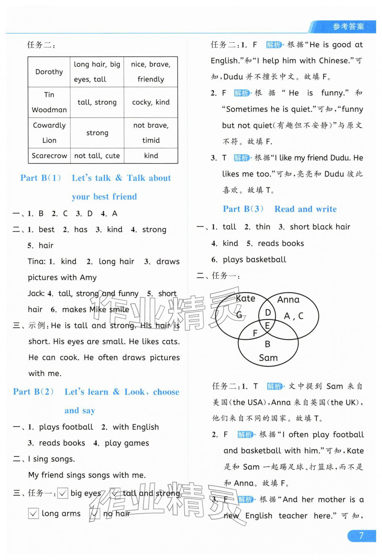 2025年亮點(diǎn)給力提優(yōu)課時(shí)作業(yè)本四年級(jí)英語上冊(cè)人教版 參考答案第7頁