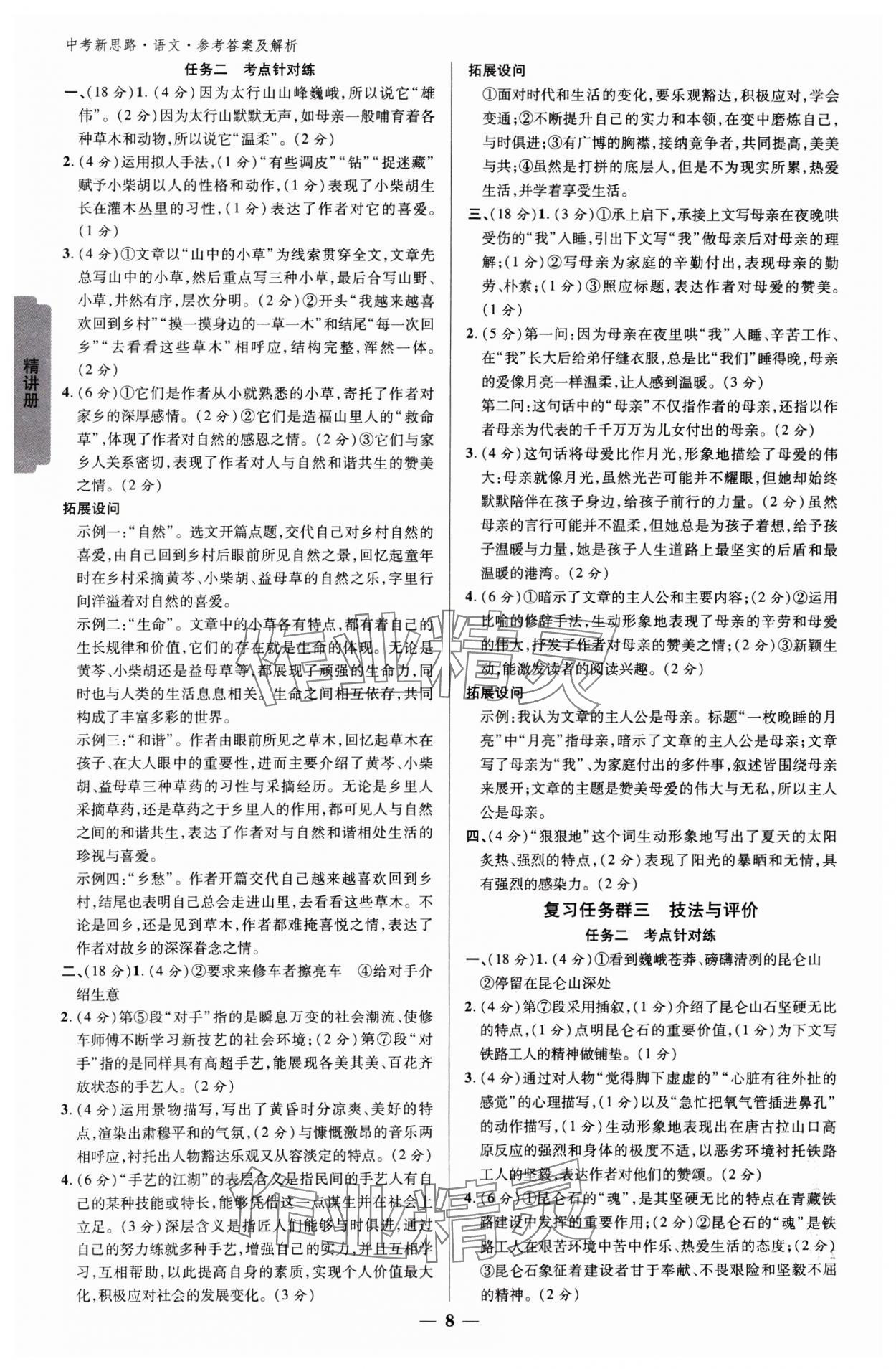 2025年中考新思路語文新疆專版 參考答案第7頁