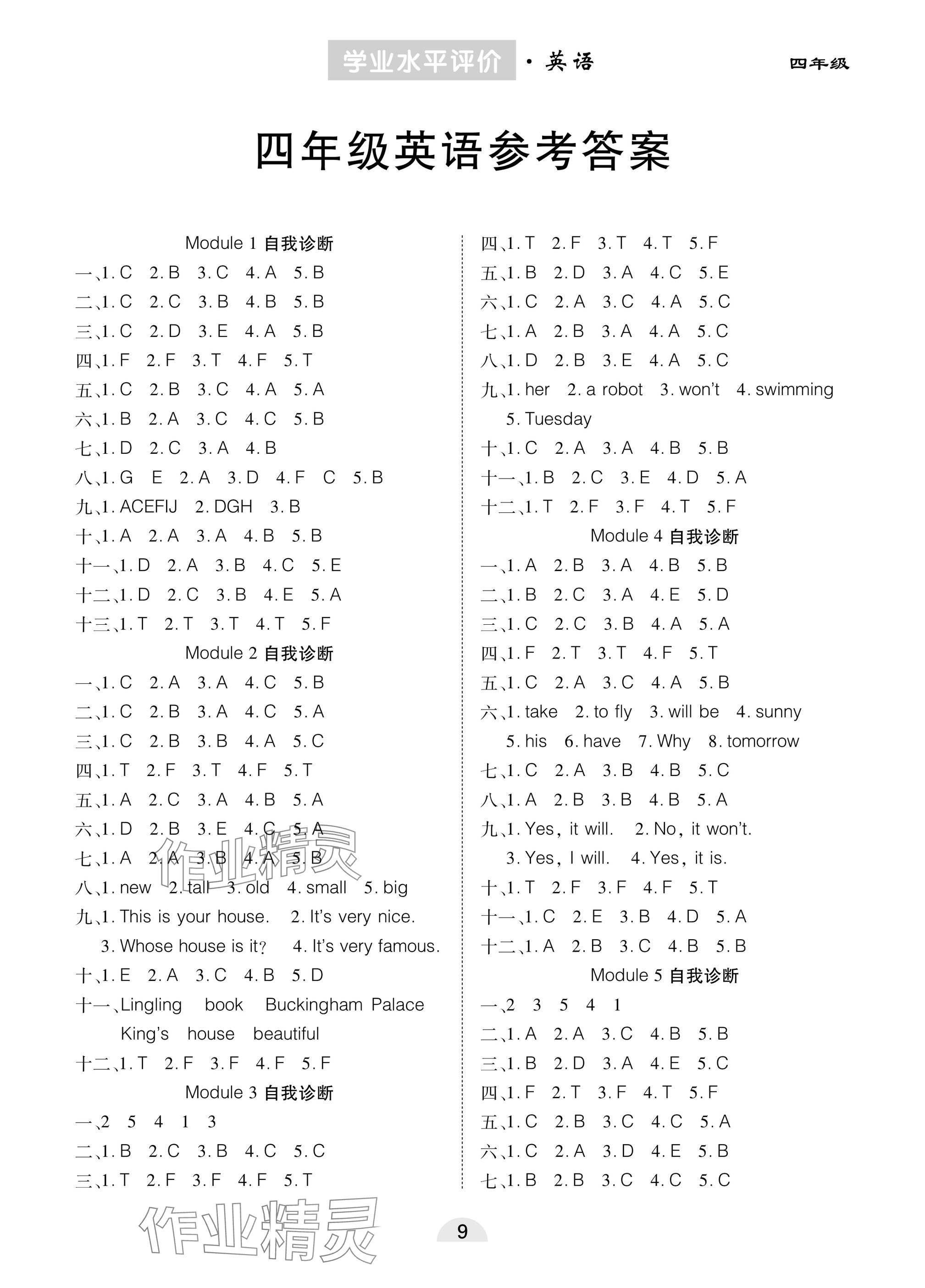 2025年學業水平評價四年級英語下冊外研版 參考答案第1頁