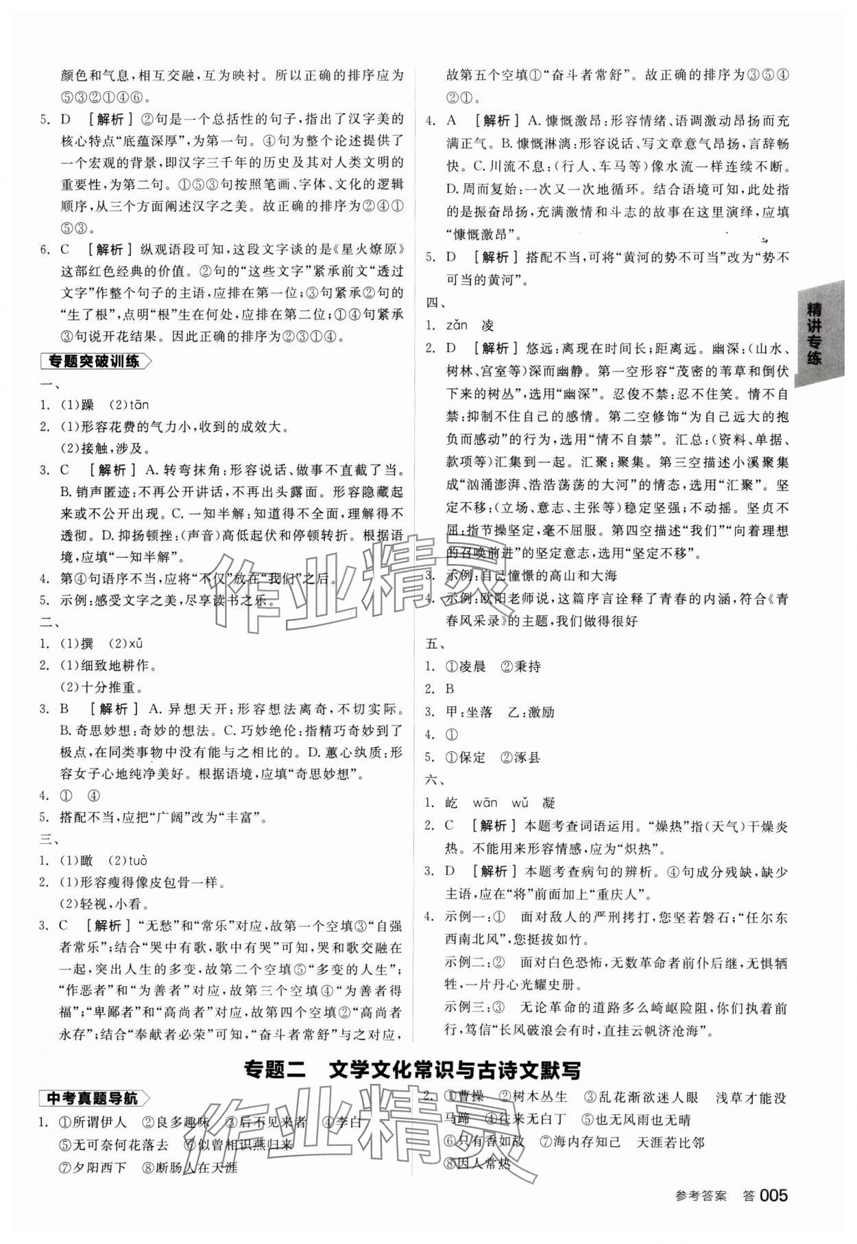 2025年全品中考復(fù)習(xí)方案語文廣西專版 參考答案第4頁