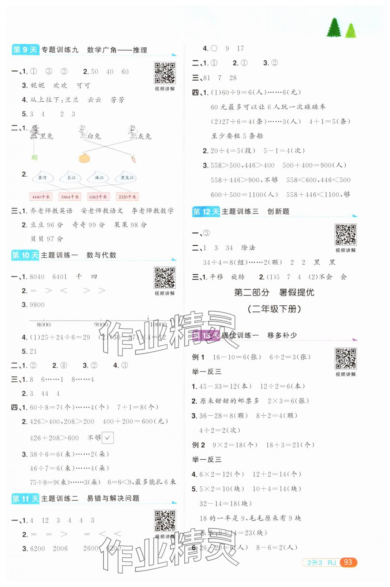 2024年陽光同學暑假銜接二升三年級數學人教版 第3頁