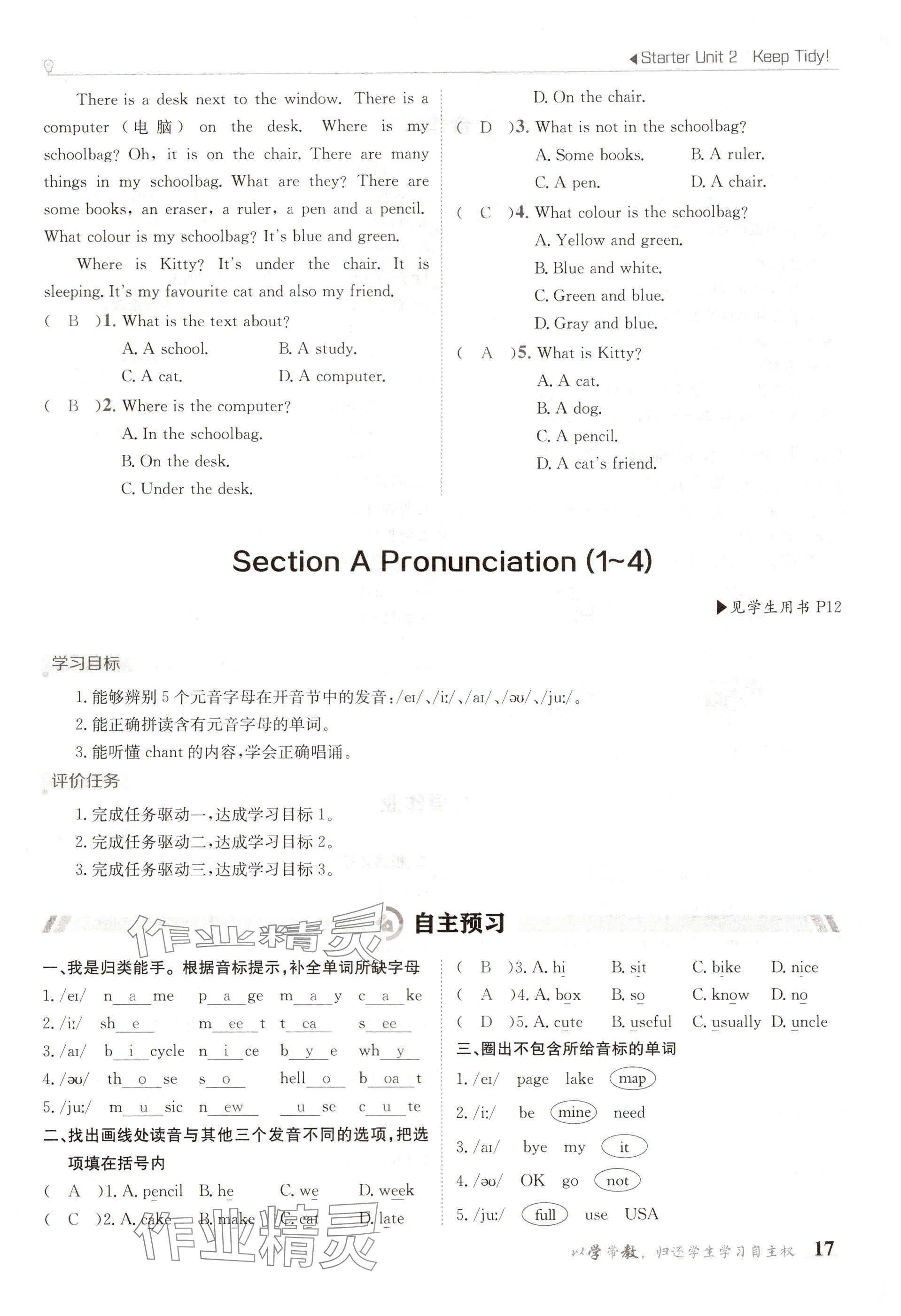 2024年金太陽導學案七年級英語上冊人教版 參考答案第17頁