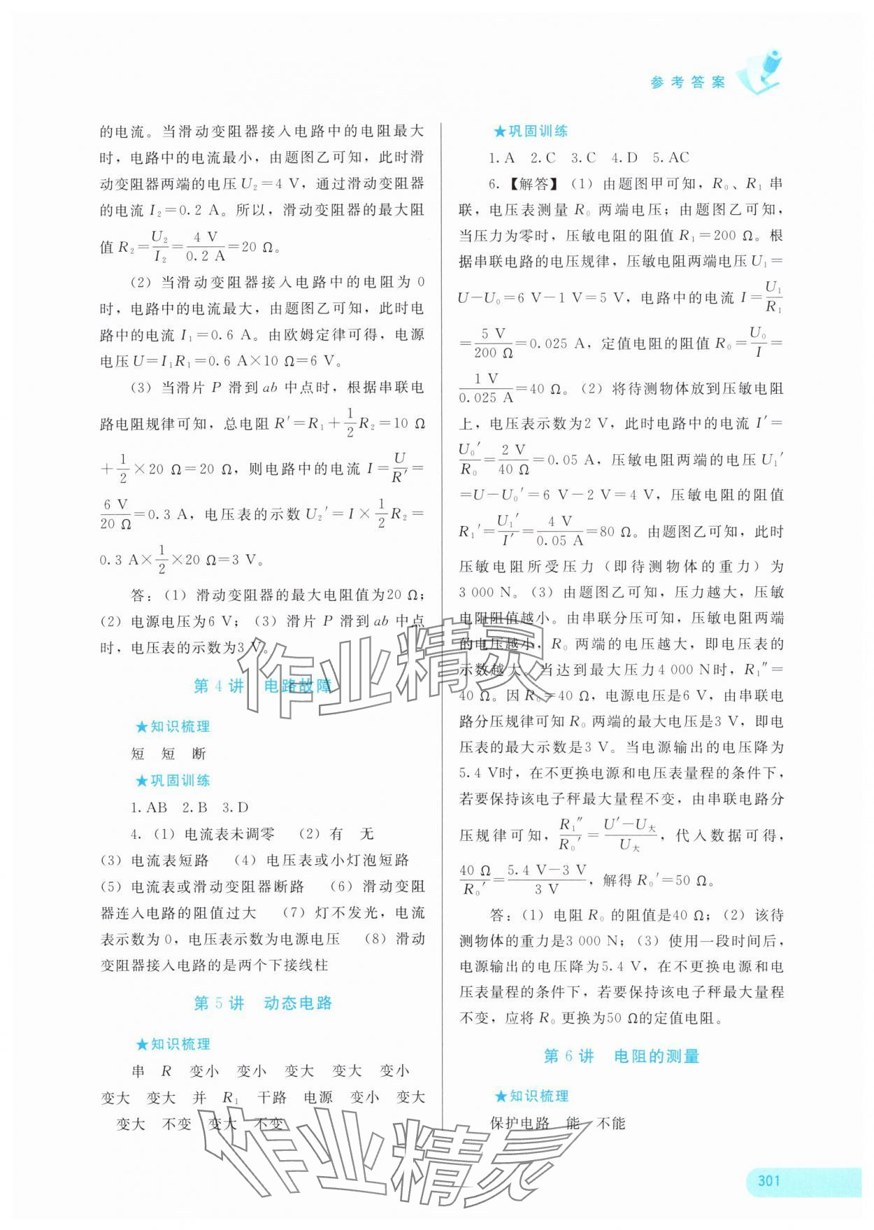 2024年中考寶典考點專項突破物理廣西專版 參考答案第2頁