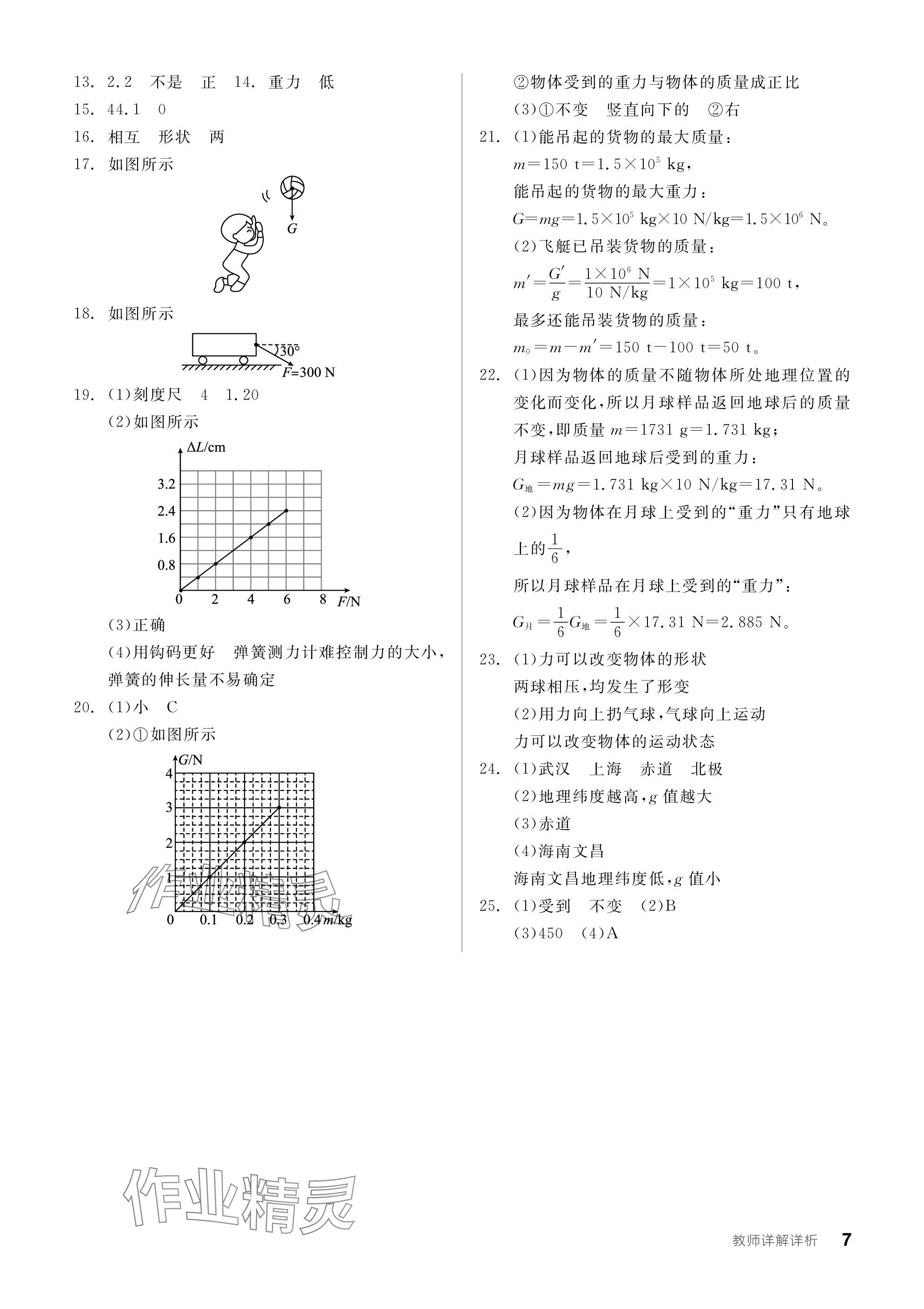 2024年全品学练考八年级物理下册人教版广东专版 参考答案第7页