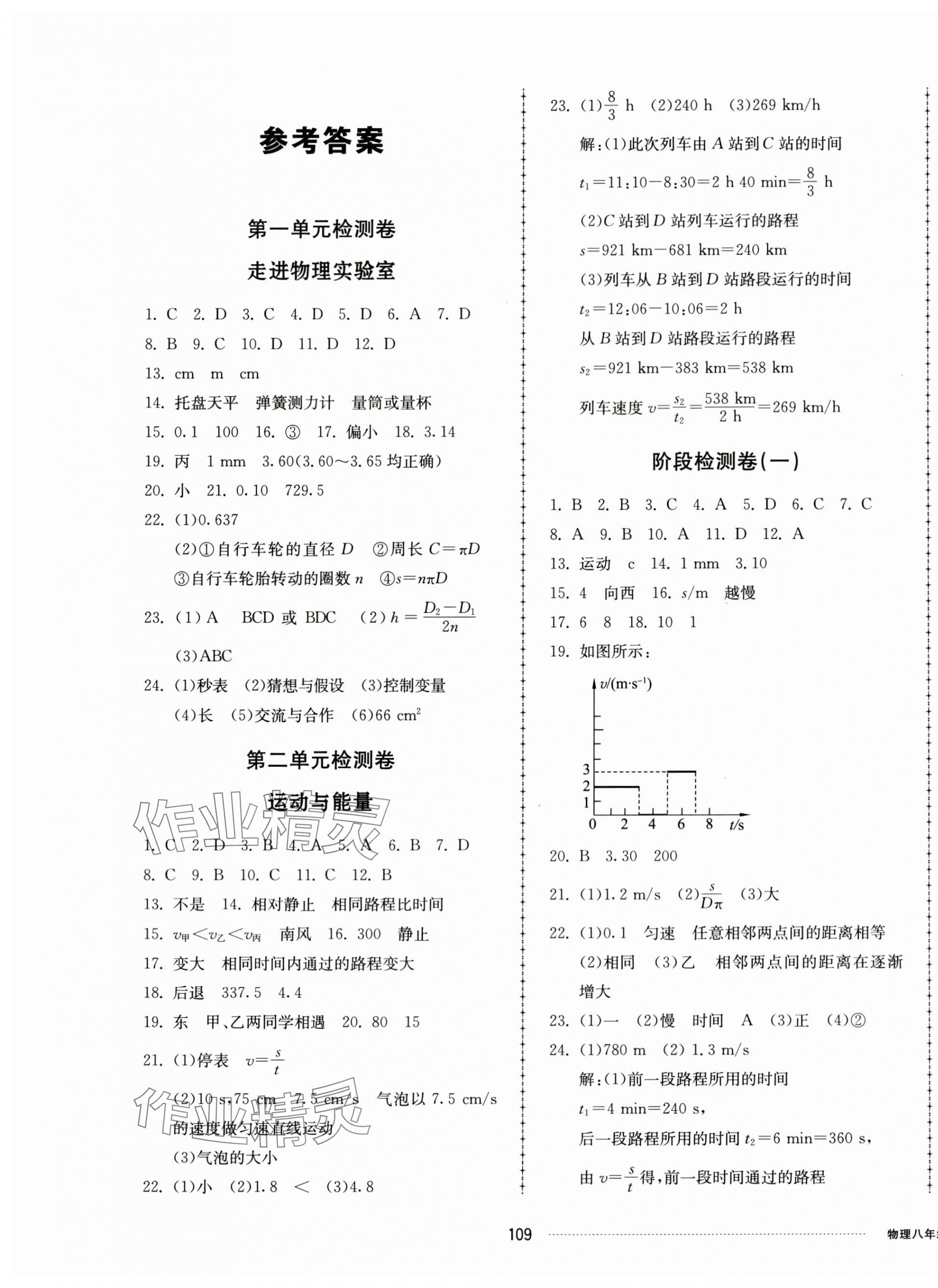 2023年同步练习册配套单元检测卷八年级物理上册教科版 第1页