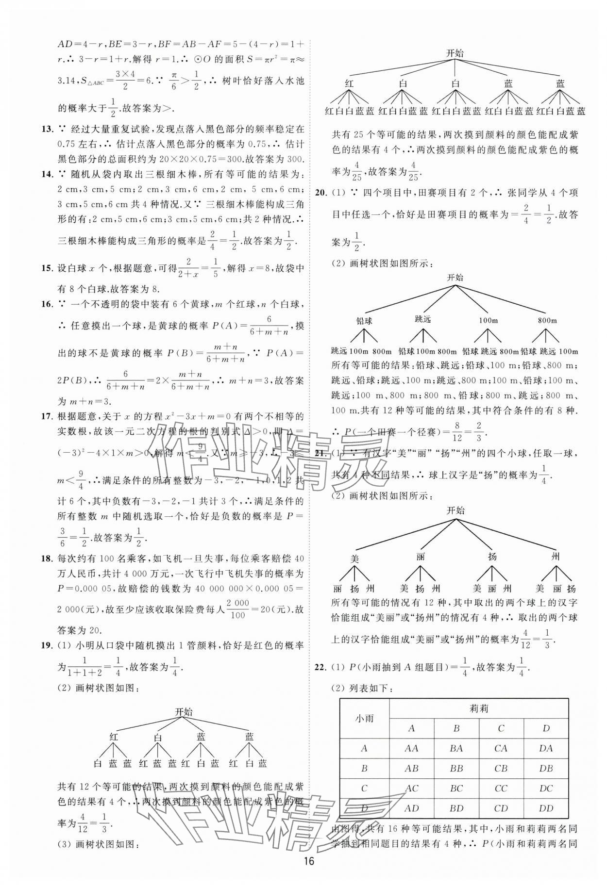 2024年必刷金卷九年级数学全一册苏科版&nbsp;参考答案第16页