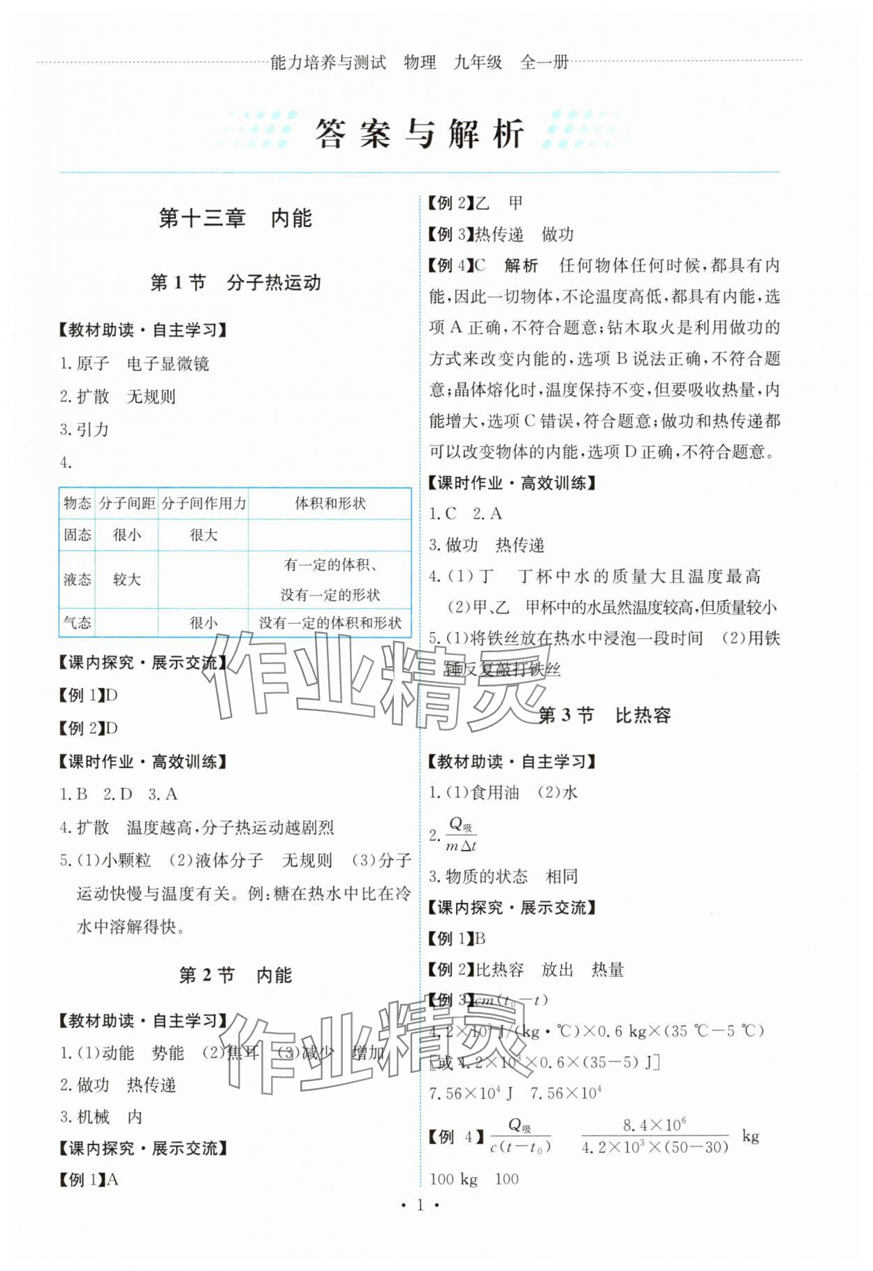 2024年能力培养与测试九年级物理全一册人教版湖南专版 第1页