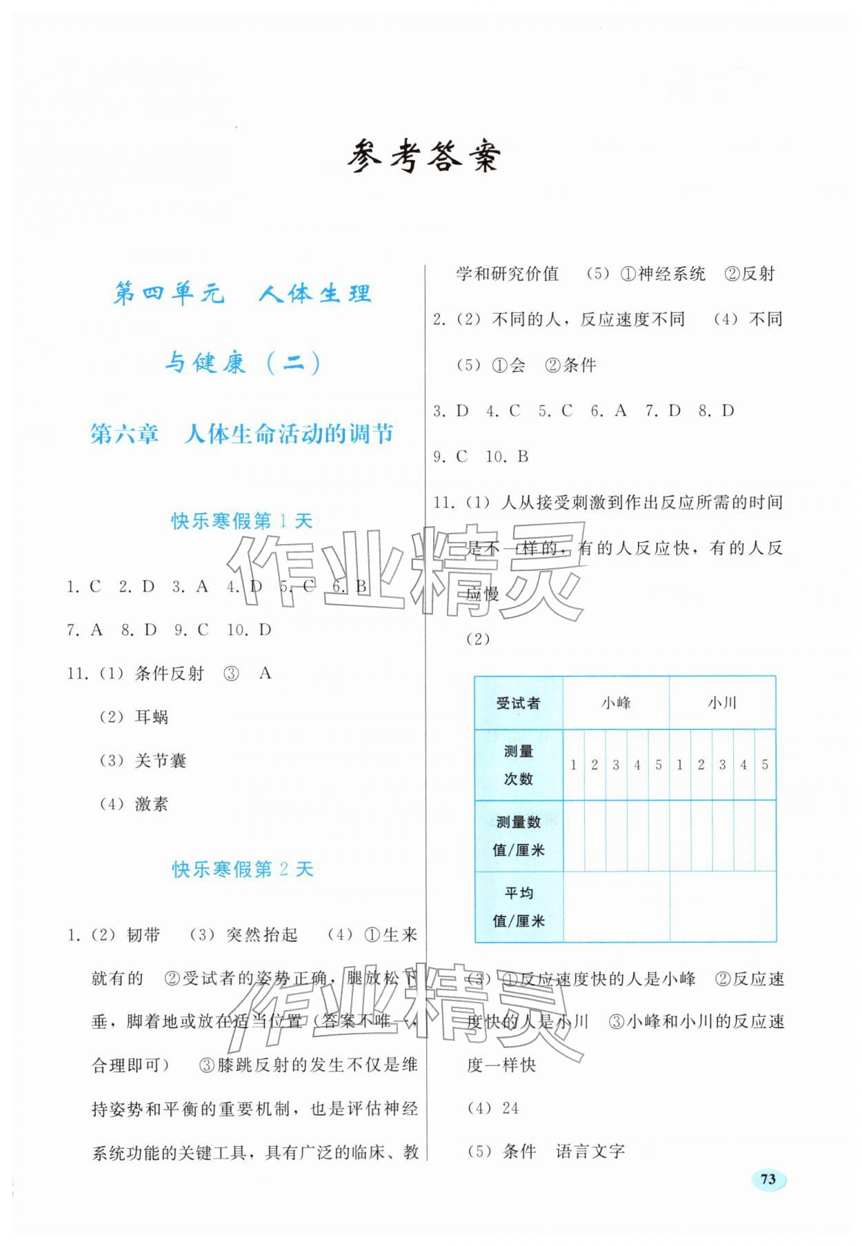 2026年寒假作业人民教育出版社八年级生物人教版&nbsp;第1页