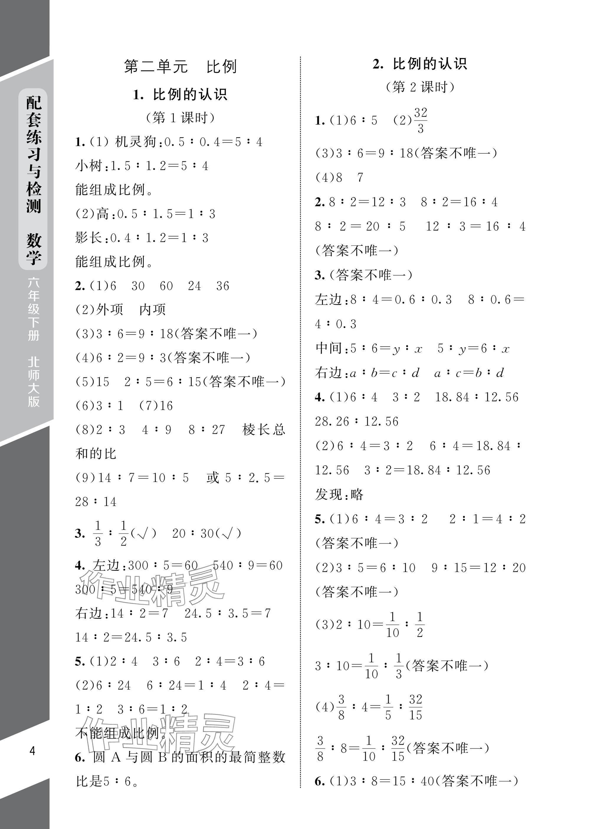 2025年配套練習(xí)與檢測(cè)六年級(jí)數(shù)學(xué)下冊(cè)北師大版 參考答案第4頁