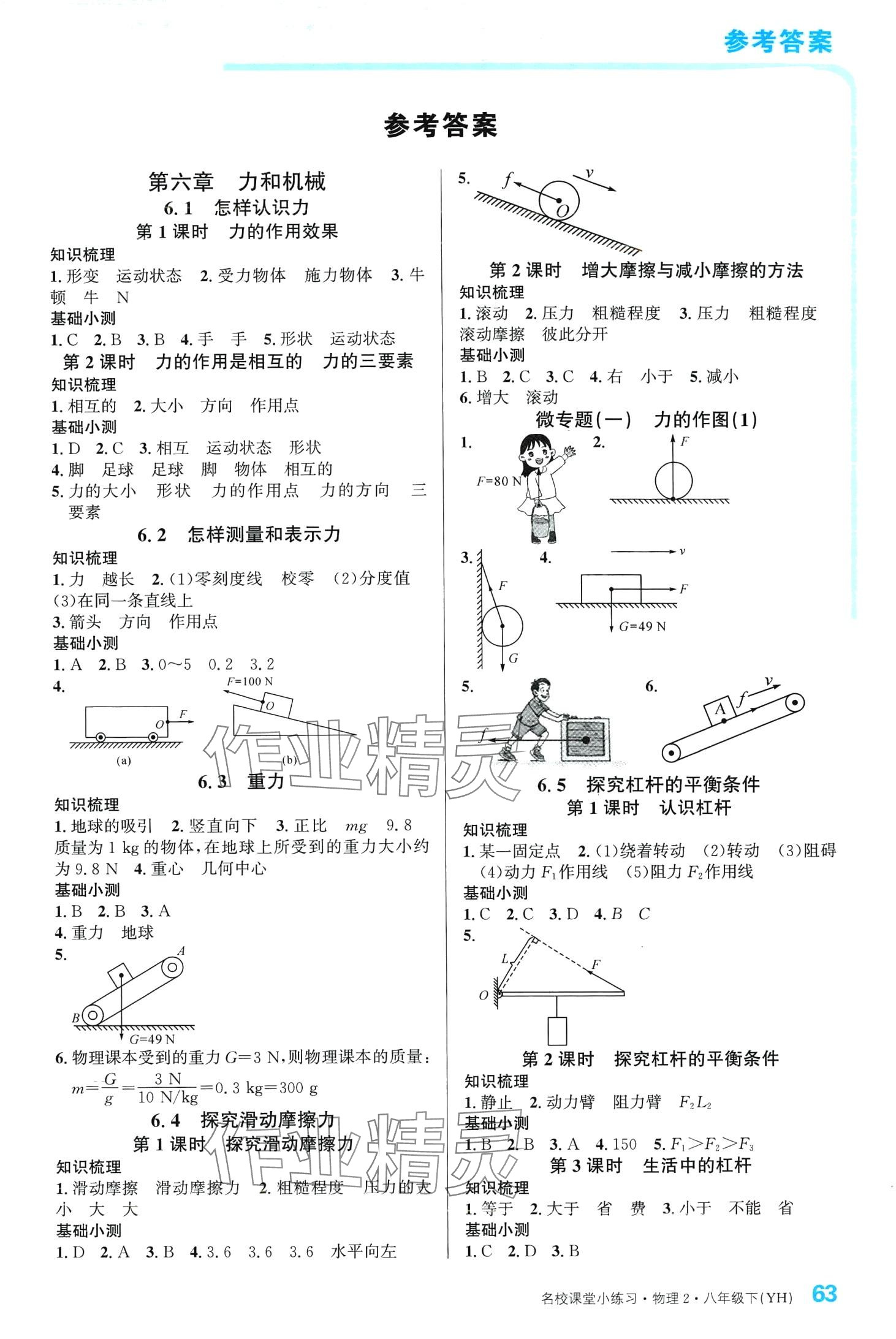 2024年名校課堂小練習(xí)八年級(jí)物理下冊(cè)滬粵版 第1頁