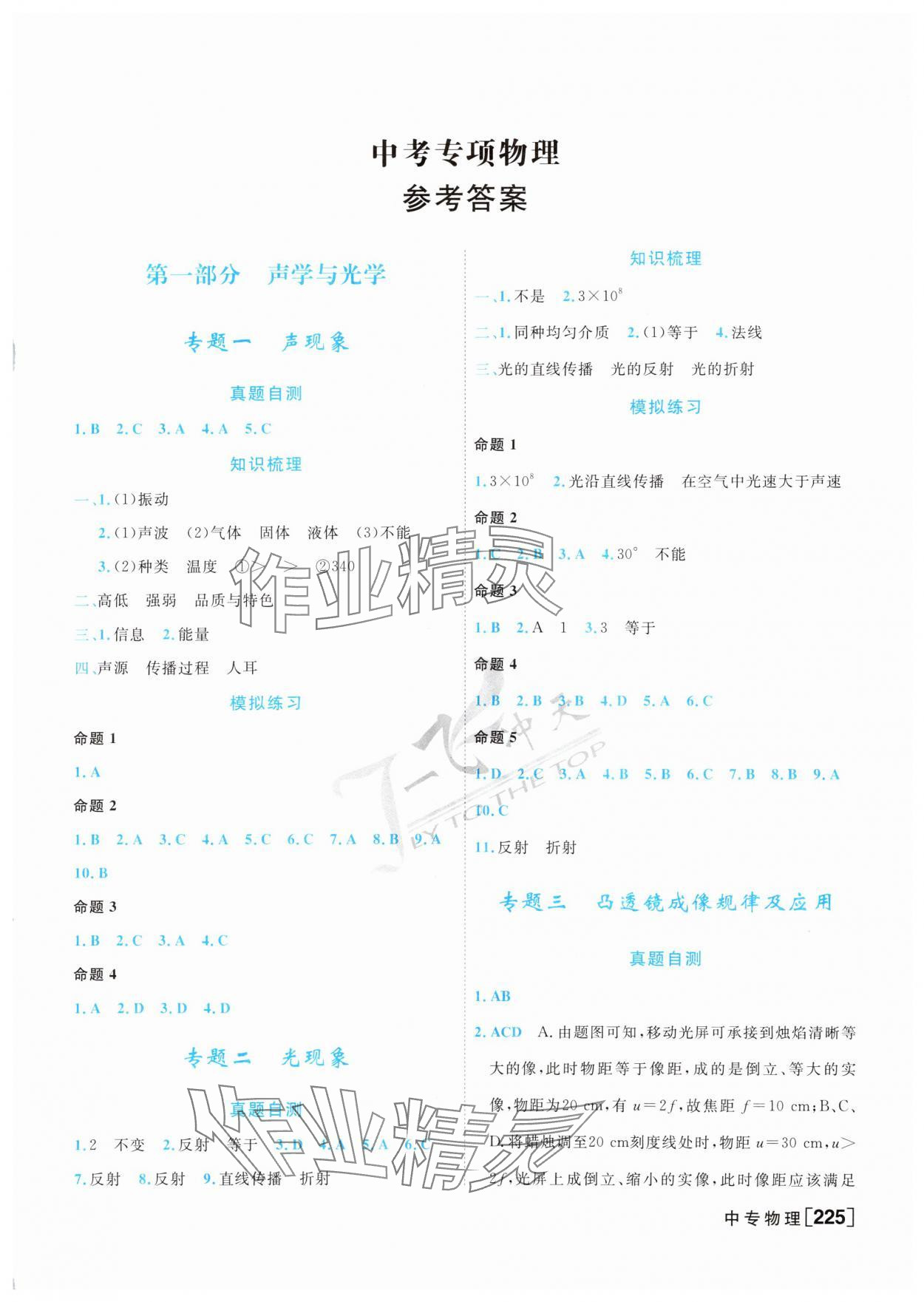 2025年一飞冲天中考专项精品试题分类物理 参考答案第1页