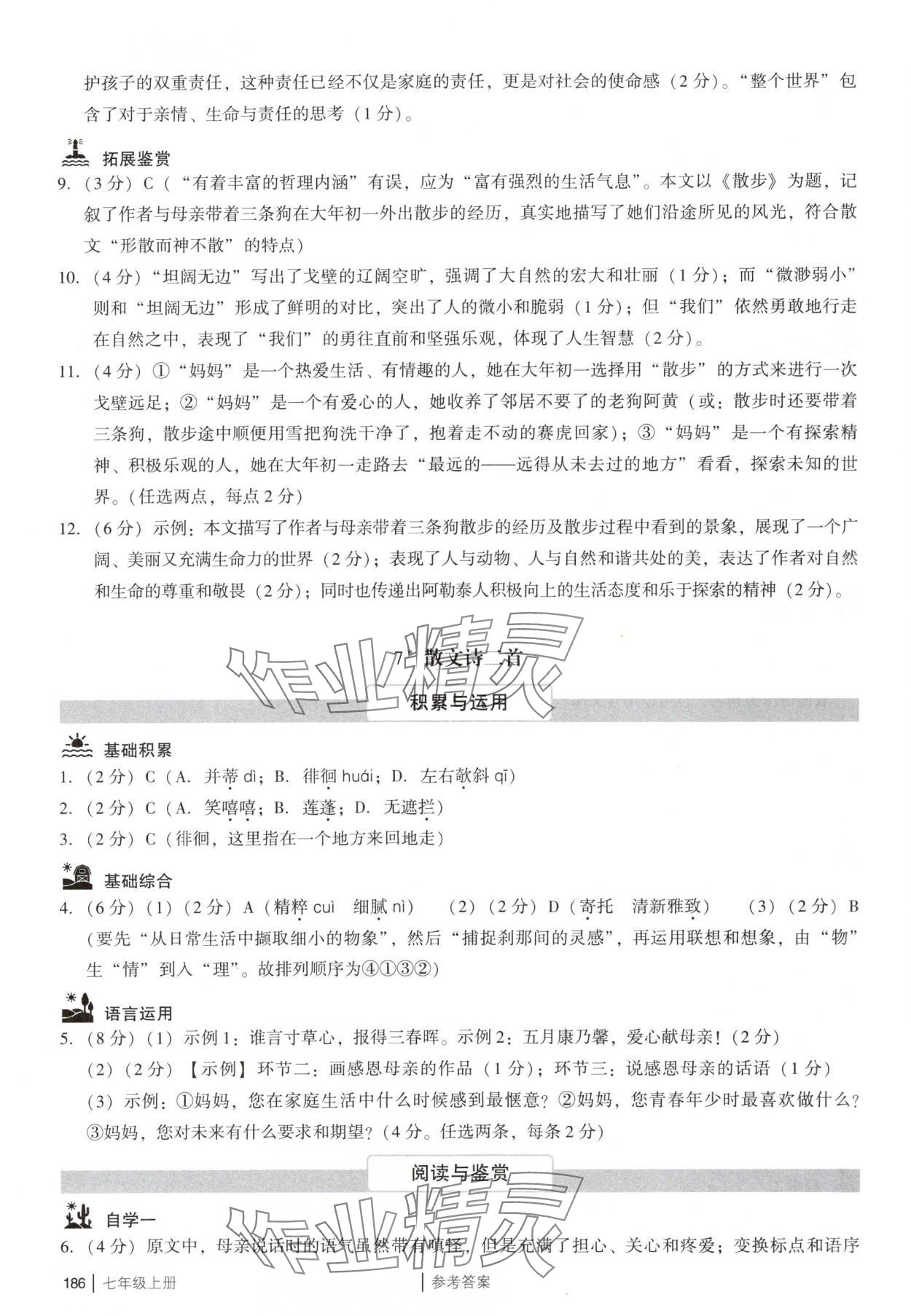 2025年廣州市中考七年級語文上冊人教版 參考答案第10頁