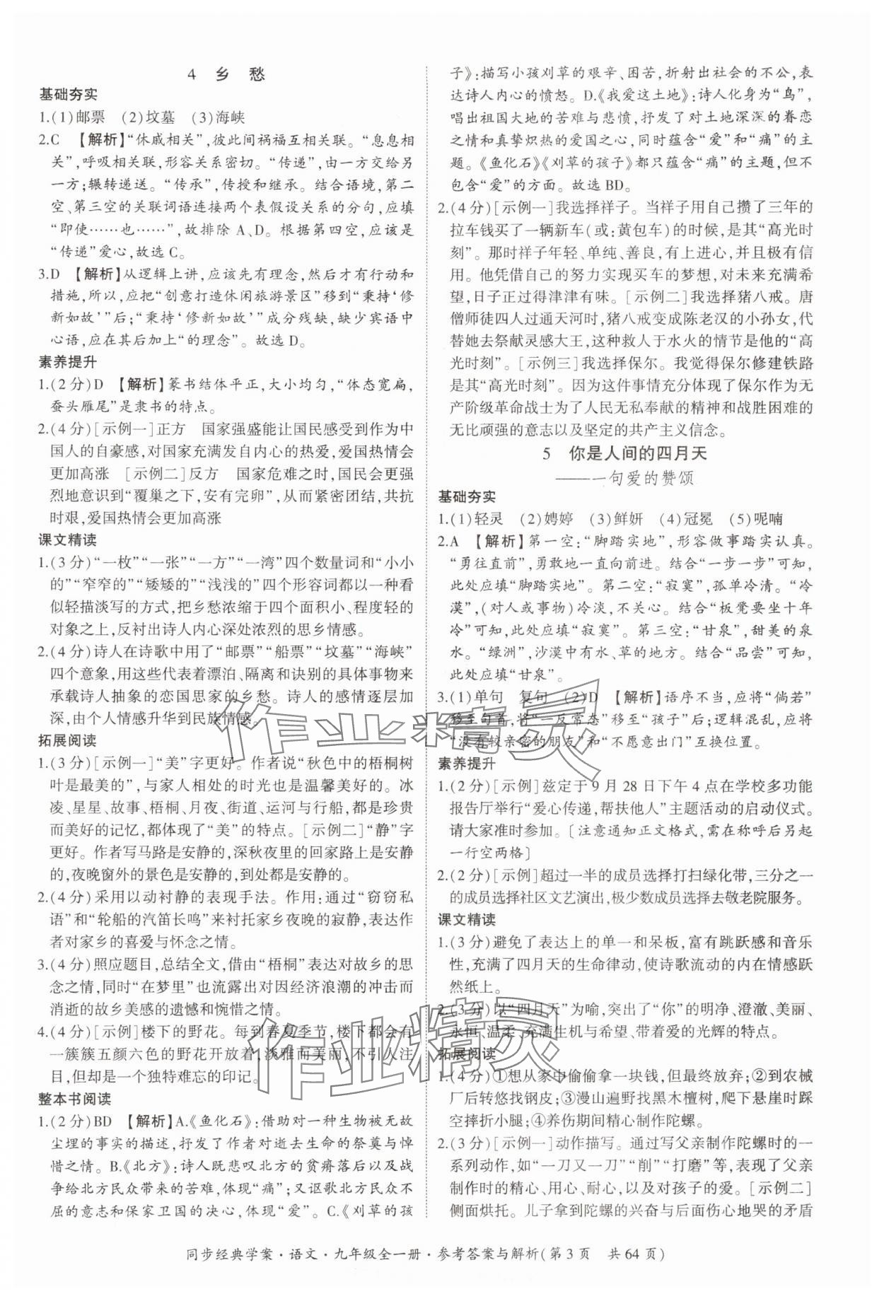 2025年同步經(jīng)典學案九年級語文全一冊人教版&nbsp;第3頁