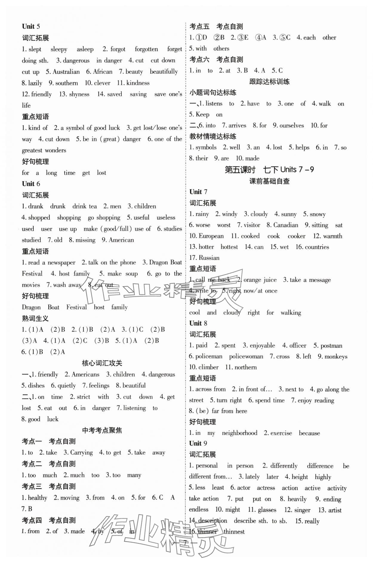 2025年中考必備云南美術出版社英語貴州專版 參考答案第7頁