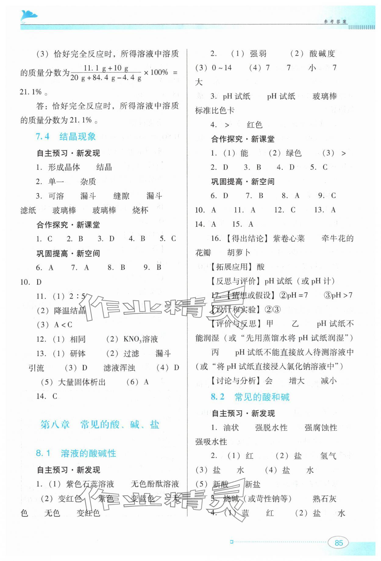 2024年南方新課堂金牌學(xué)案九年級(jí)化學(xué)下冊科粵版 參考答案第5頁