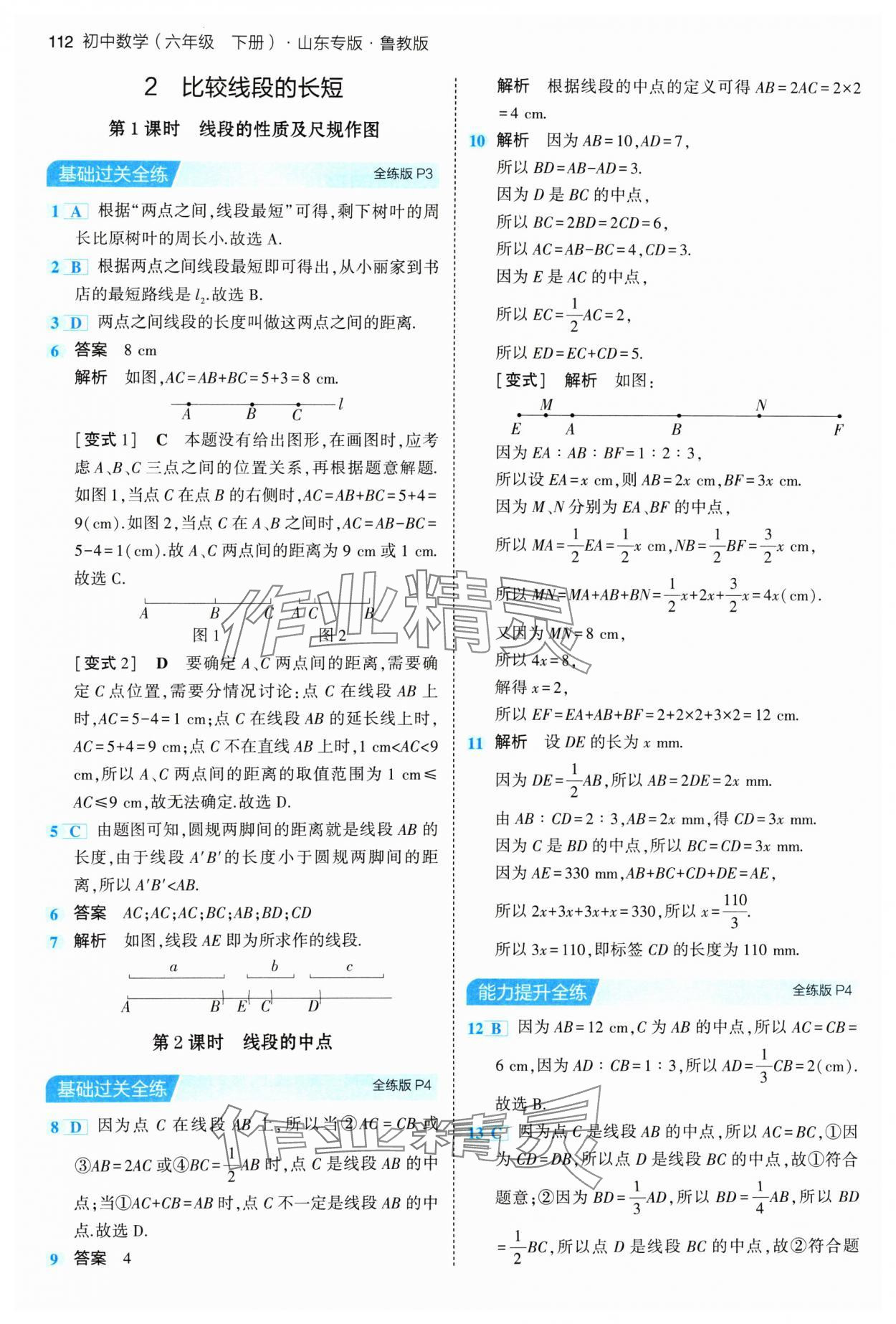 2024年5年中考3年模拟六年级数学下册鲁教版山东专版54制 参考答案第2页