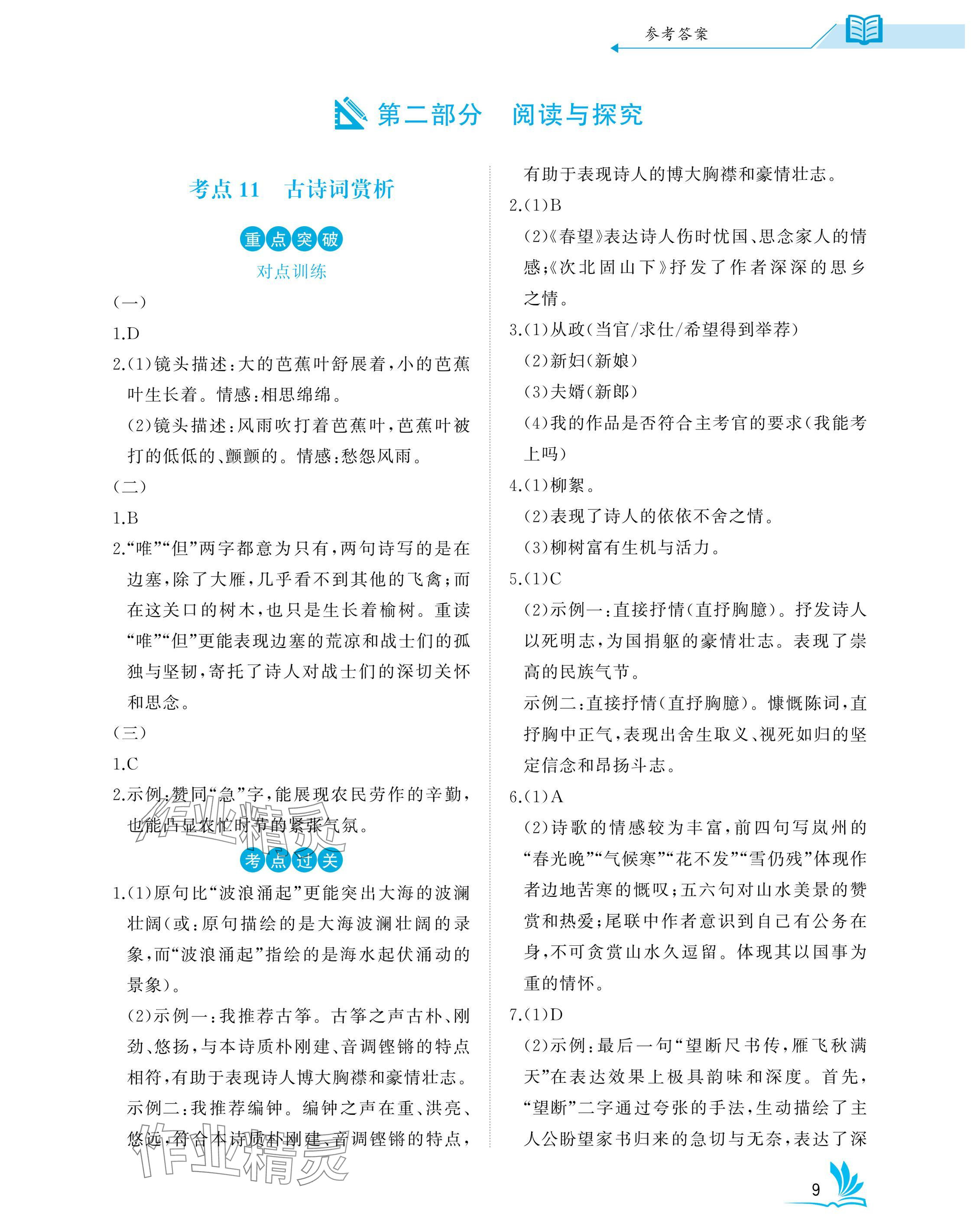 2025年新中考語(yǔ)文中考人教版 參考答案第9頁(yè)