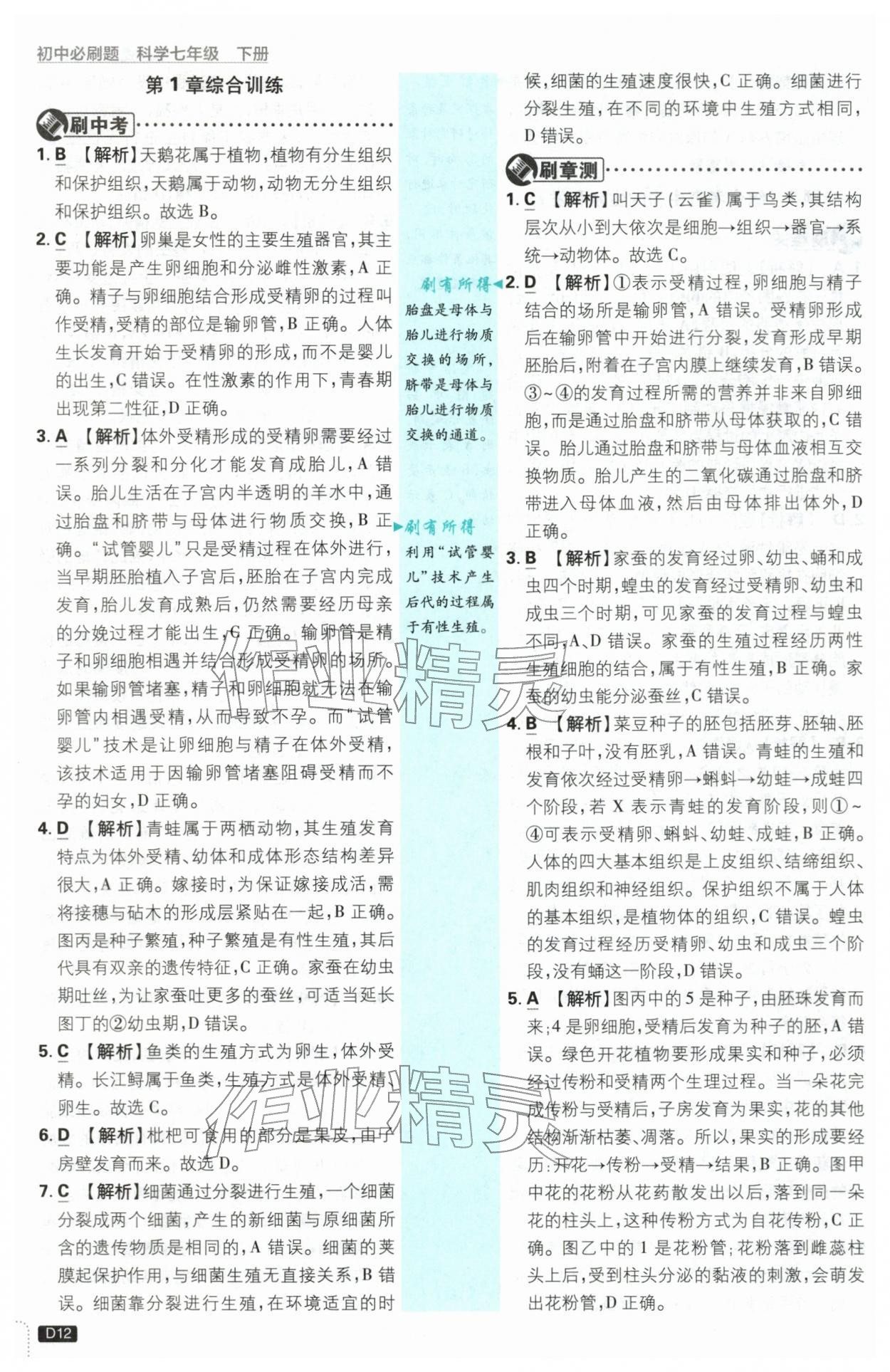 2026年初中必刷题七年级科学下册浙教版浙江专版&nbsp;第12页