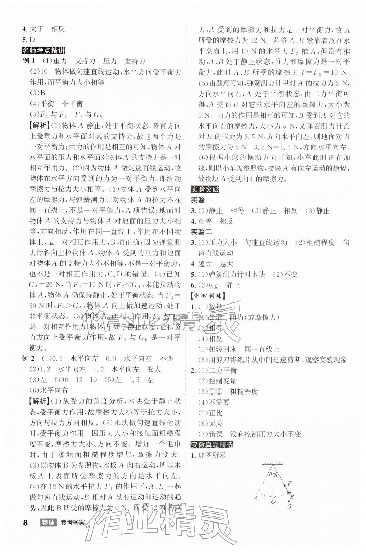 2026年安徽中考總復(fù)習(xí)名師A計劃物理&nbsp;參考答案第8頁