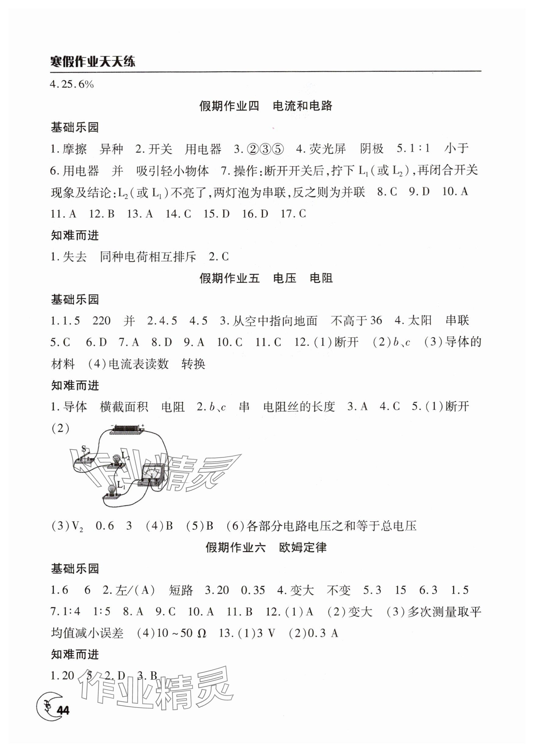2025年寒假作业天天练九年级物理人教版文心出版社 参考答案第2页