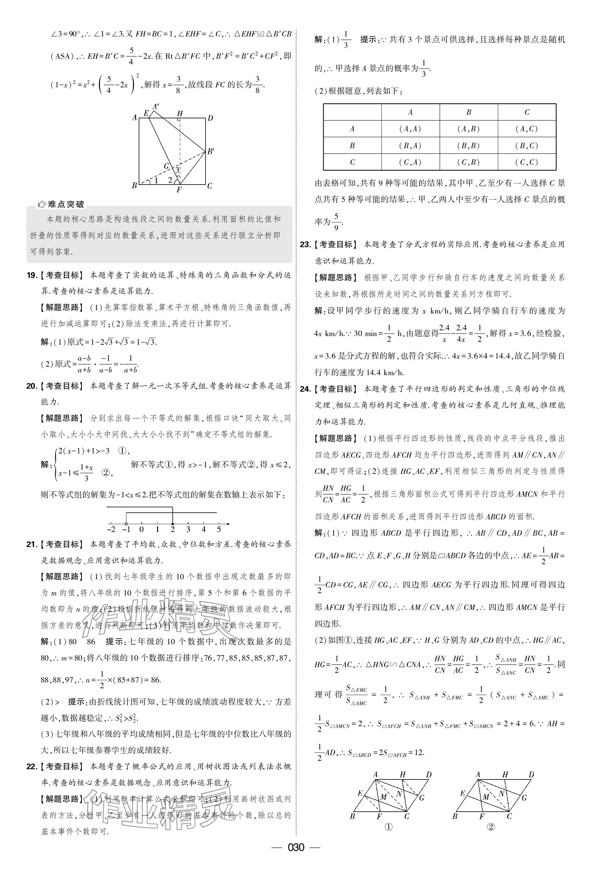 2024年學(xué)霸中考試卷匯編30套數(shù)學(xué) 參考答案第30頁