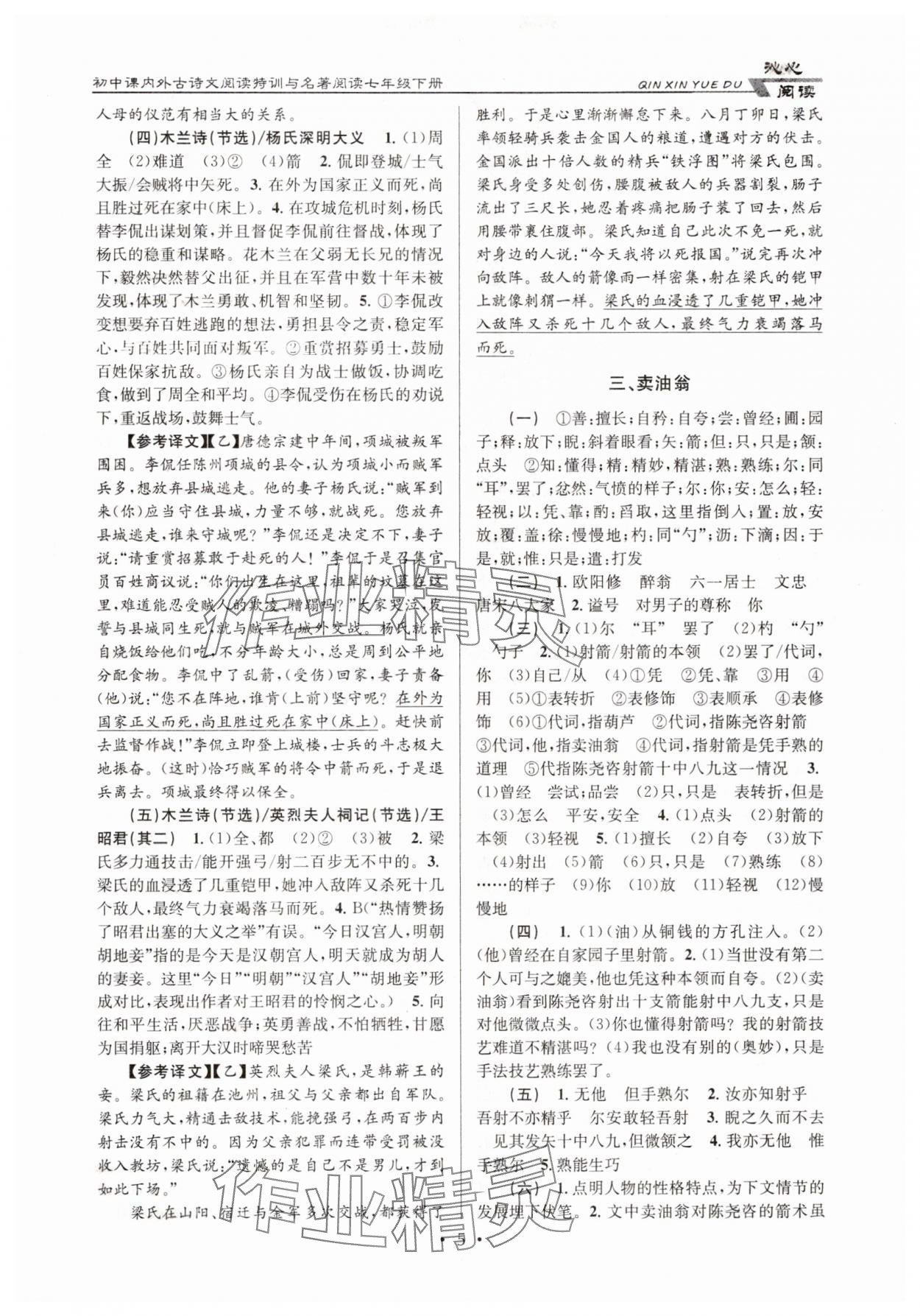 2025年初中課內外古詩文閱讀特訓加名著閱讀七年級下冊 第5頁